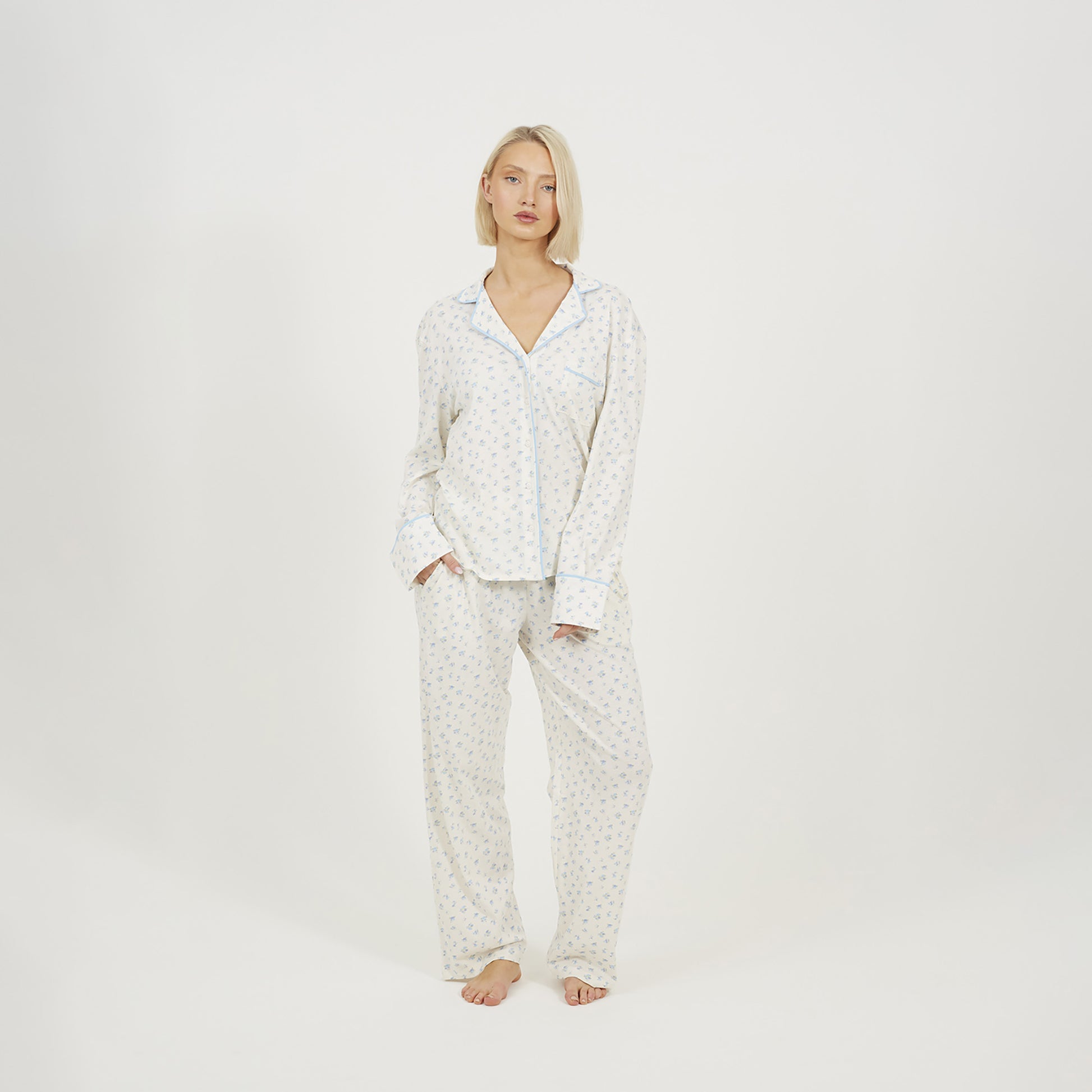 Brave Soul White Printed Long Sleeve Button Down Pyjama Set - White Image 1