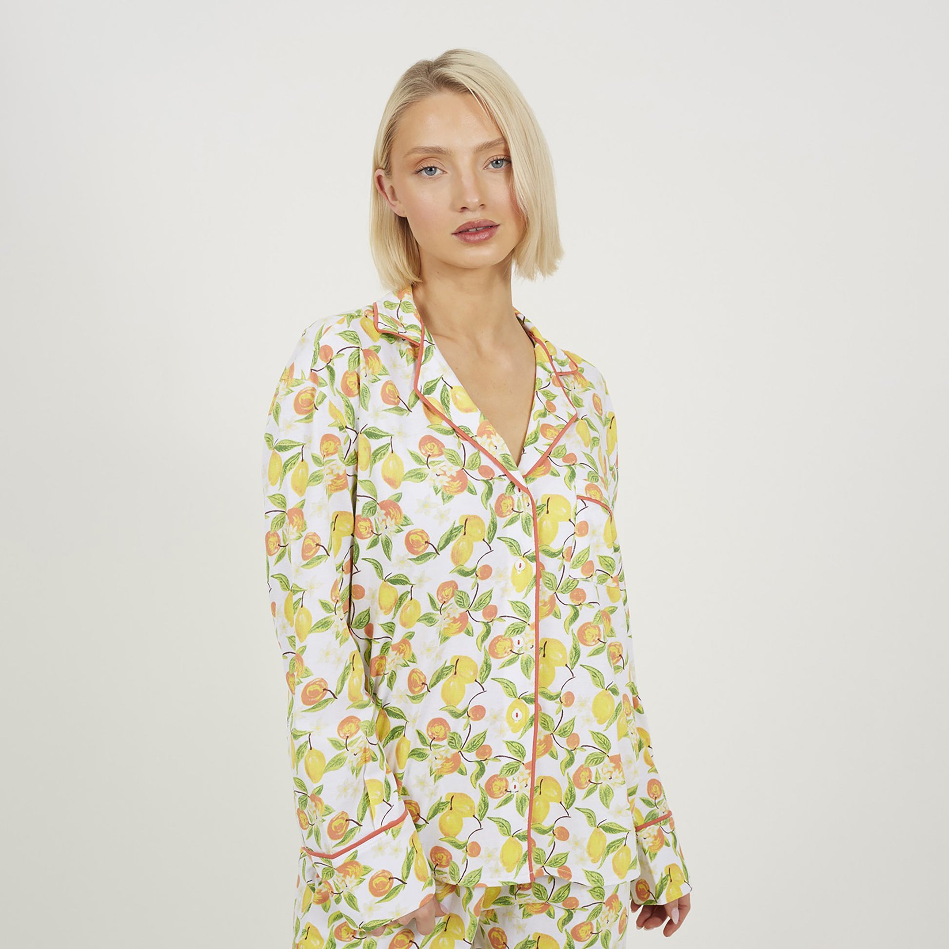 Brave Soul Yellow Printed Long Sleeve Button Down Pyjama Set - Yellow Image 4