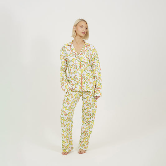 Brave Soul Yellow Printed Long Sleeve Button Down Pyjama Set - Yellow Image 1