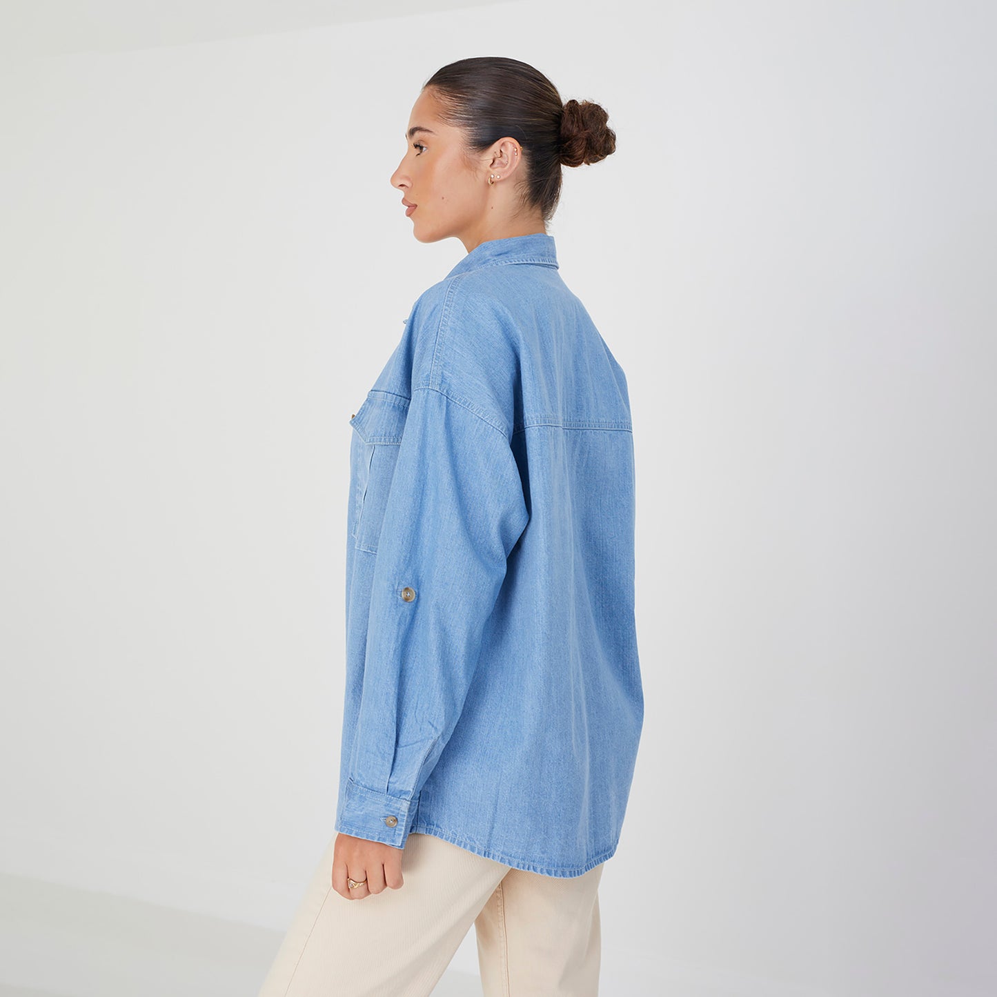 Brave Soul Blue Long Sleeve Chambray Shirt - Blue Image 2