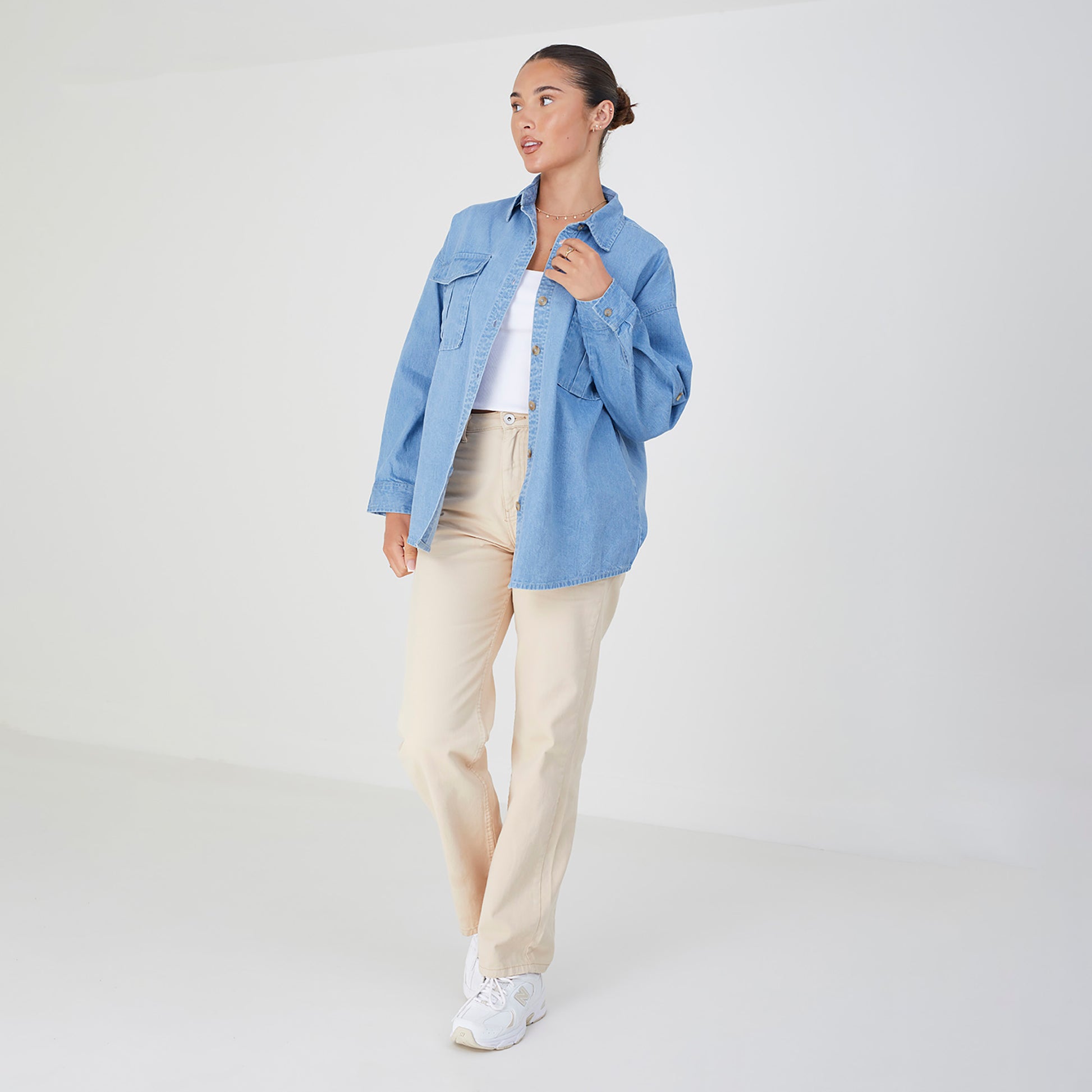 Brave Soul Blue Long Sleeve Chambray Shirt - Blue Image 3