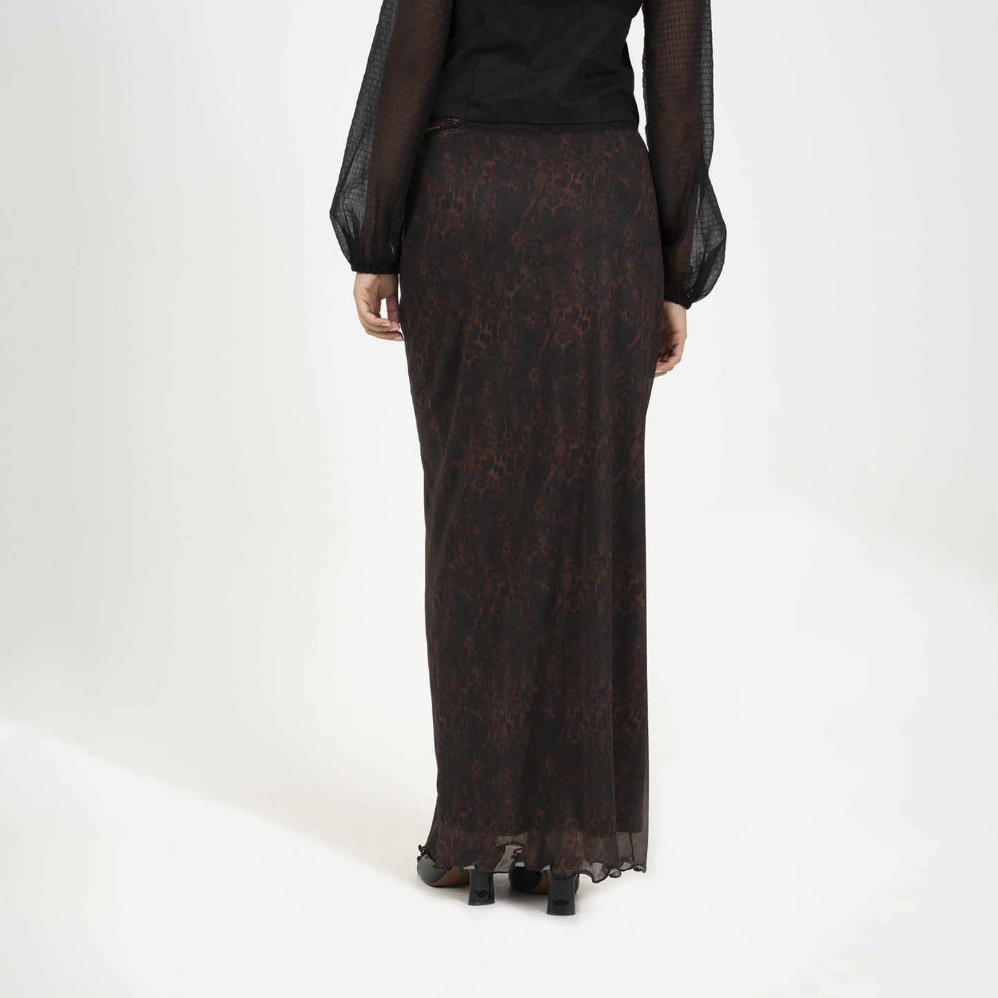 Brave Soul Brown Animal Print Mesh Maxi Skirt - Brown Image 2