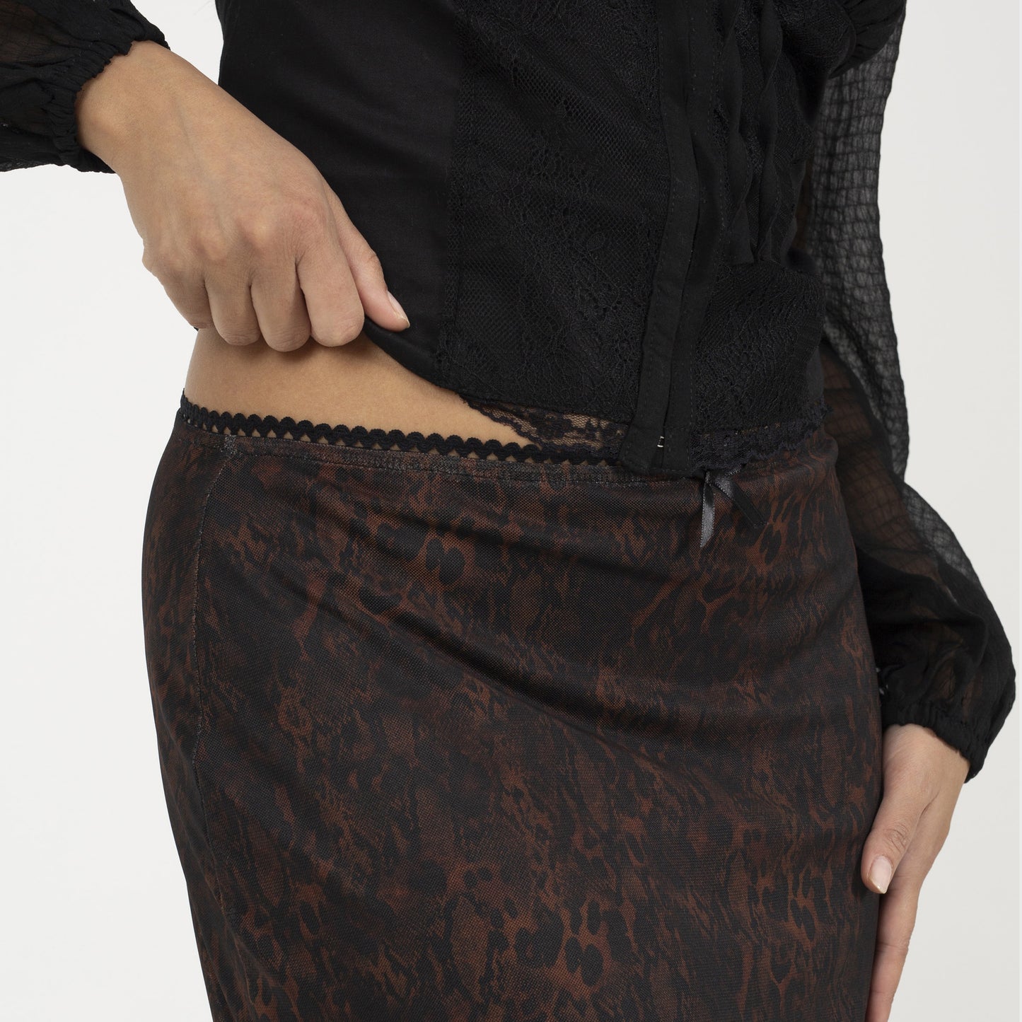 Brave Soul Brown Animal Print Mesh Maxi Skirt - Brown Image 4