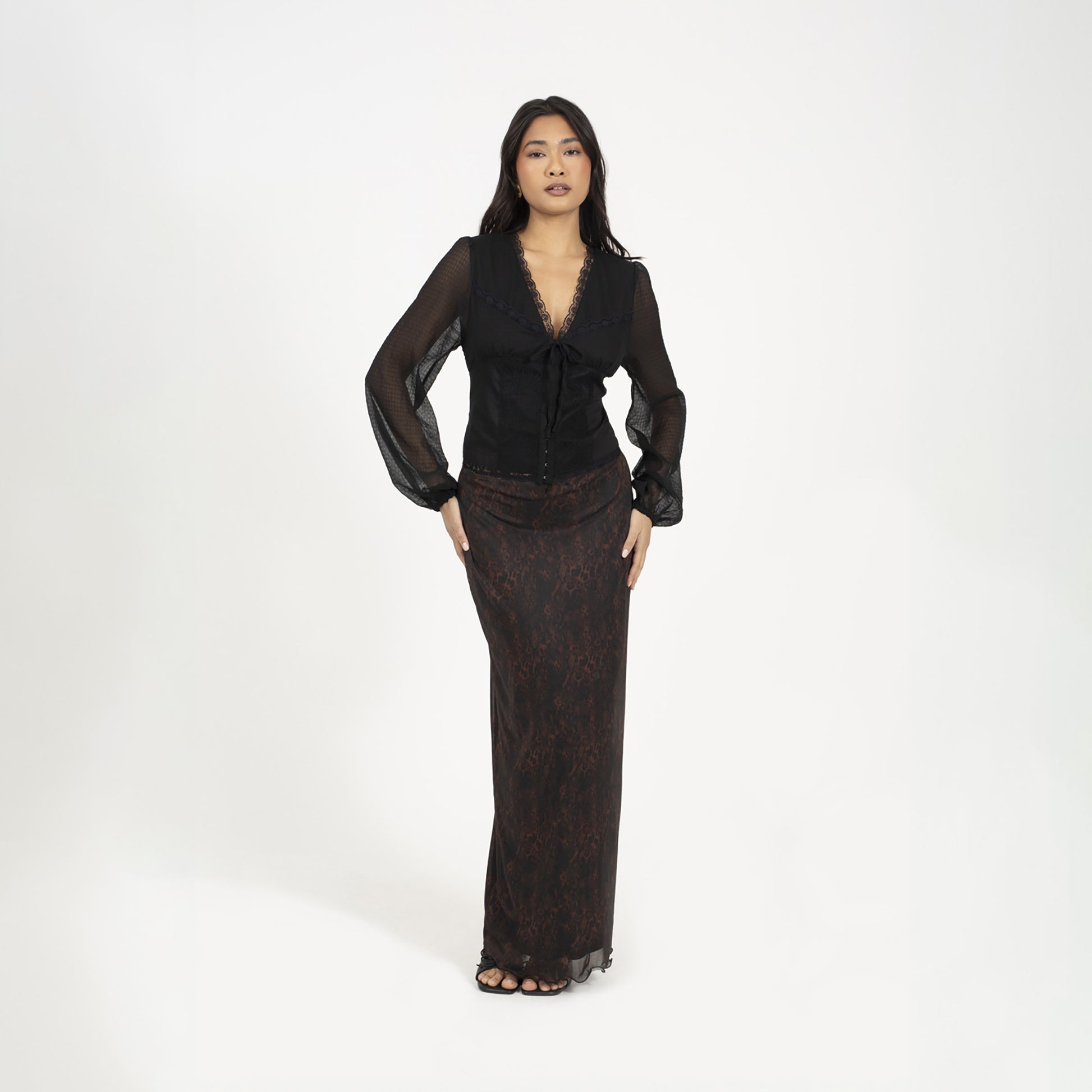 Brave Soul Brown Animal Print Mesh Maxi Skirt - Brown Image 3