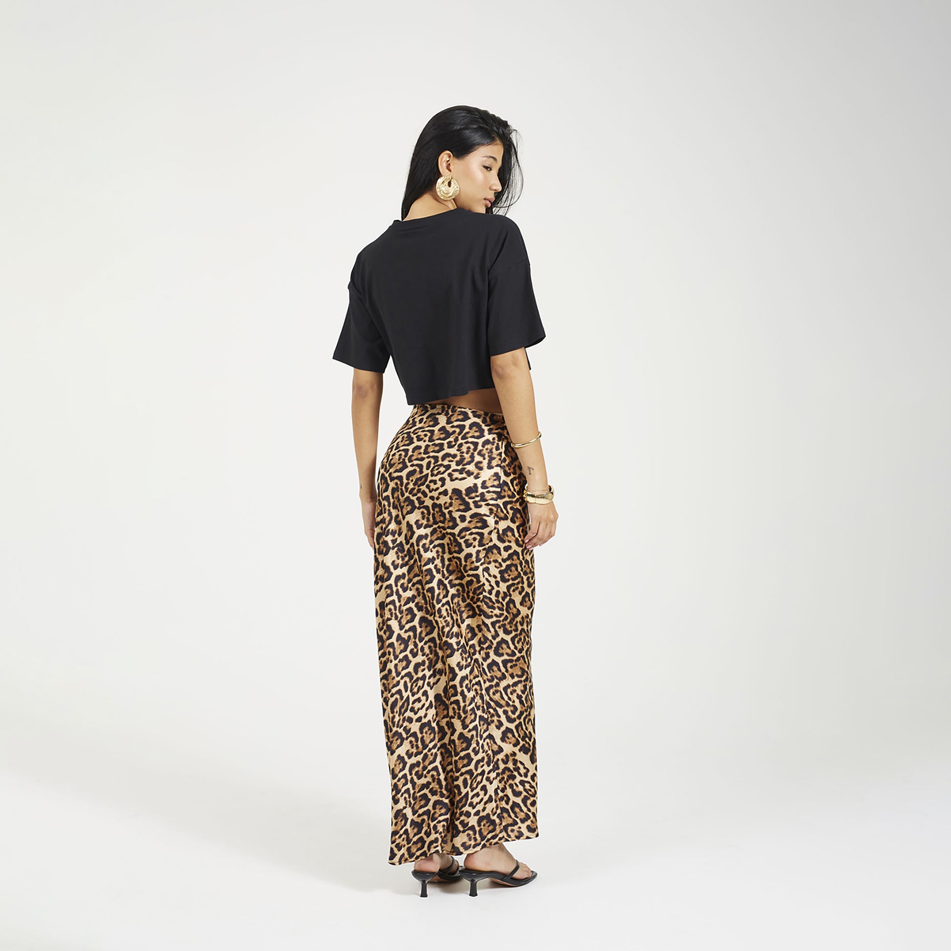 Brave Soul Brown Leopard Print Satin Midi Skirt - Brown Image 2