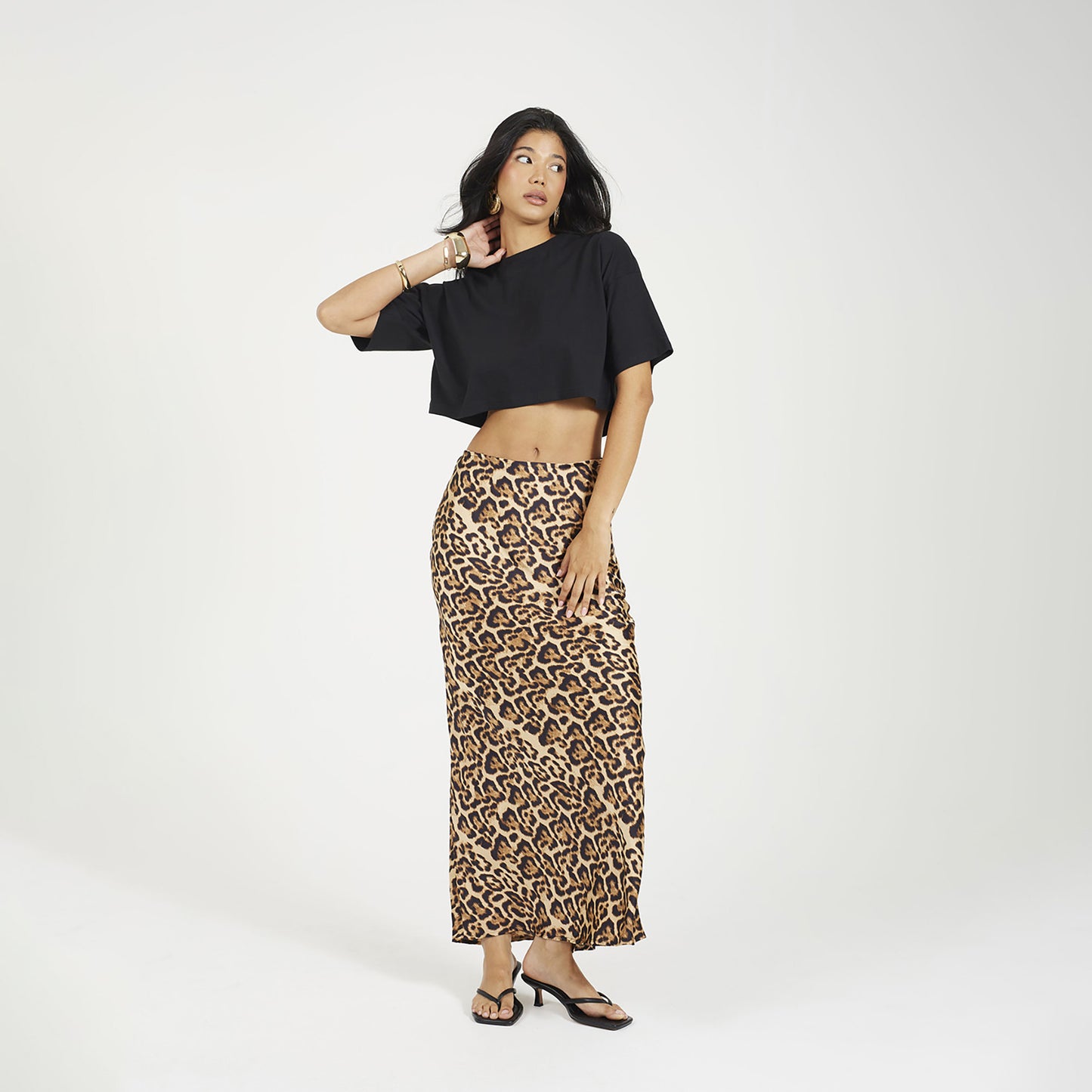Brave Soul Brown Leopard Print Satin Midi Skirt - Brown Image 3