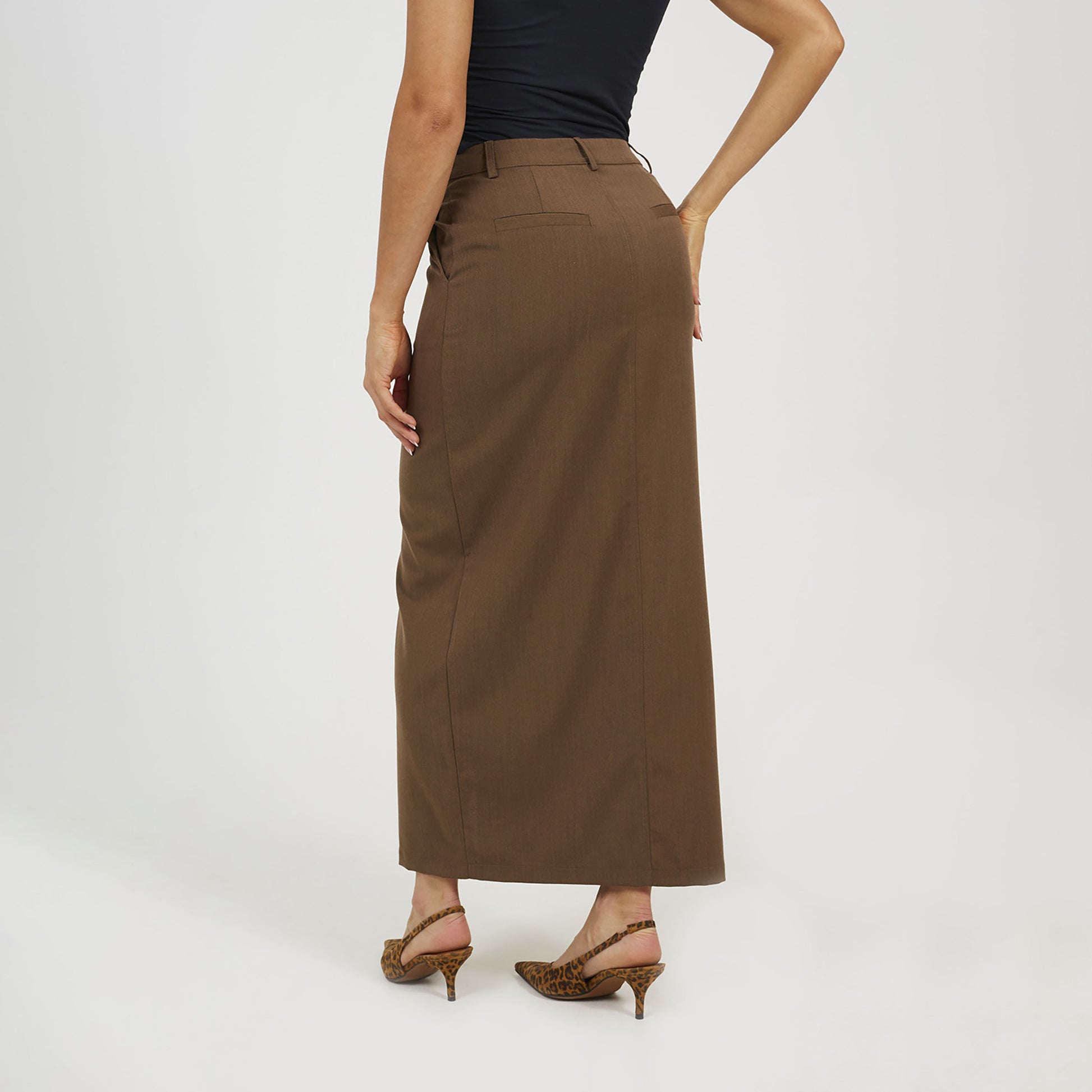 Brave Soul Brown Tailored Midi Skirt With Slit Detail - Brown Image 2