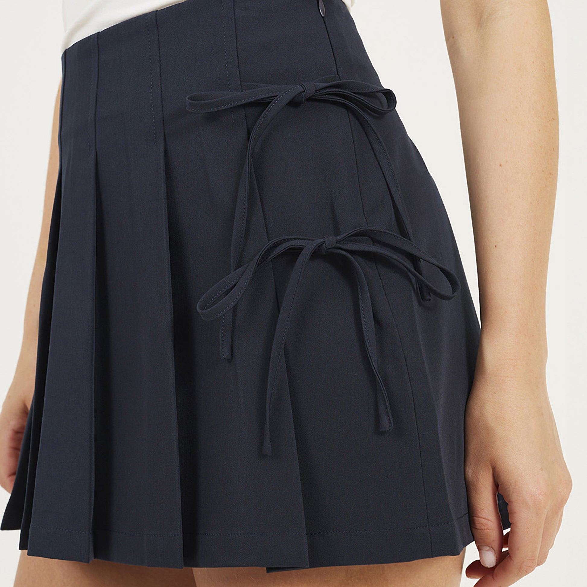 Brave Soul Navy Pleated Mini Skirt With Tie Side Detail - Navy Image 4