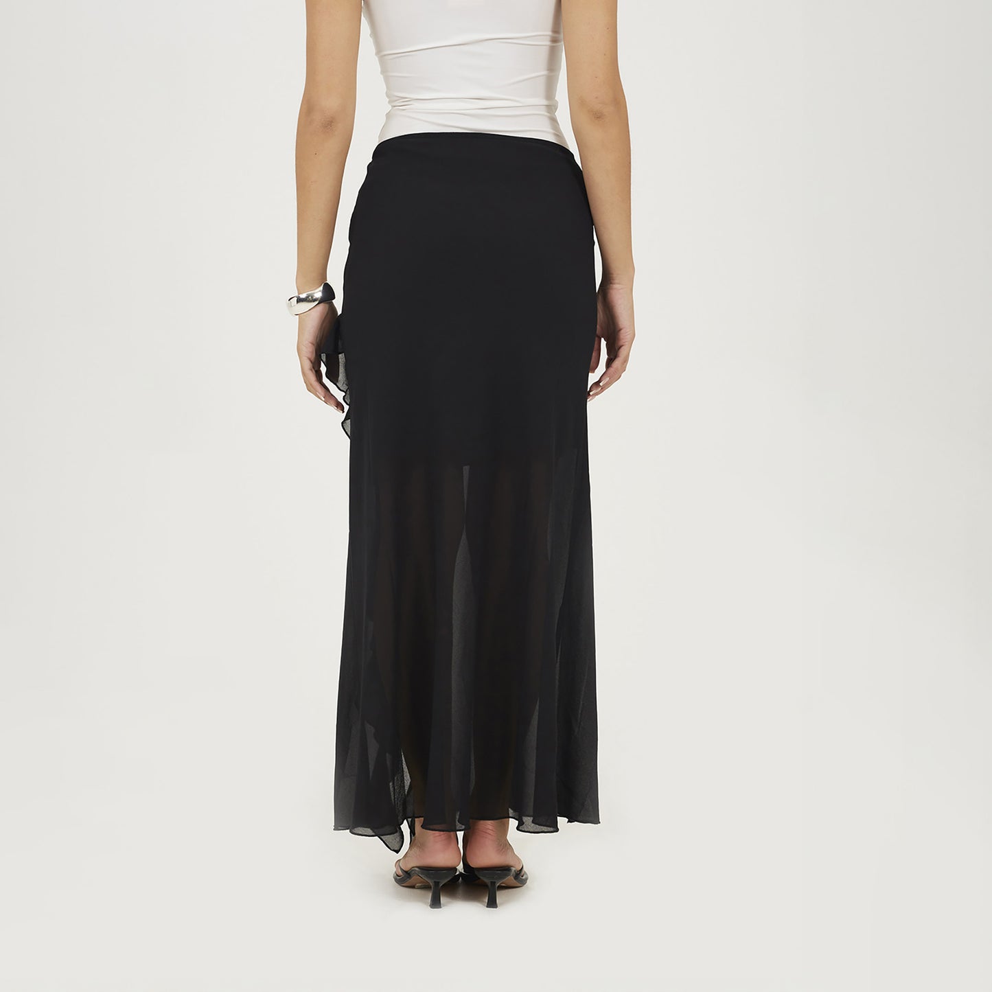 Brave Soul Black Chiffon Midi Skirt With Frill Detail - Black Image 2