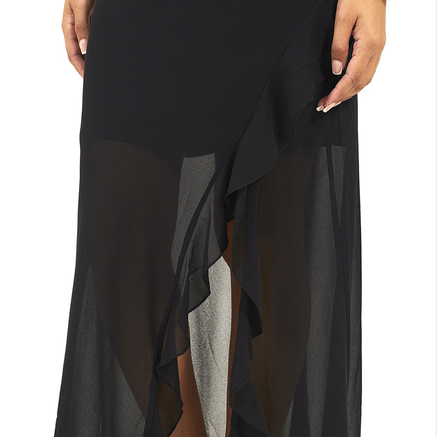 Brave Soul Black Chiffon Midi Skirt With Frill Detail - Black Image 4