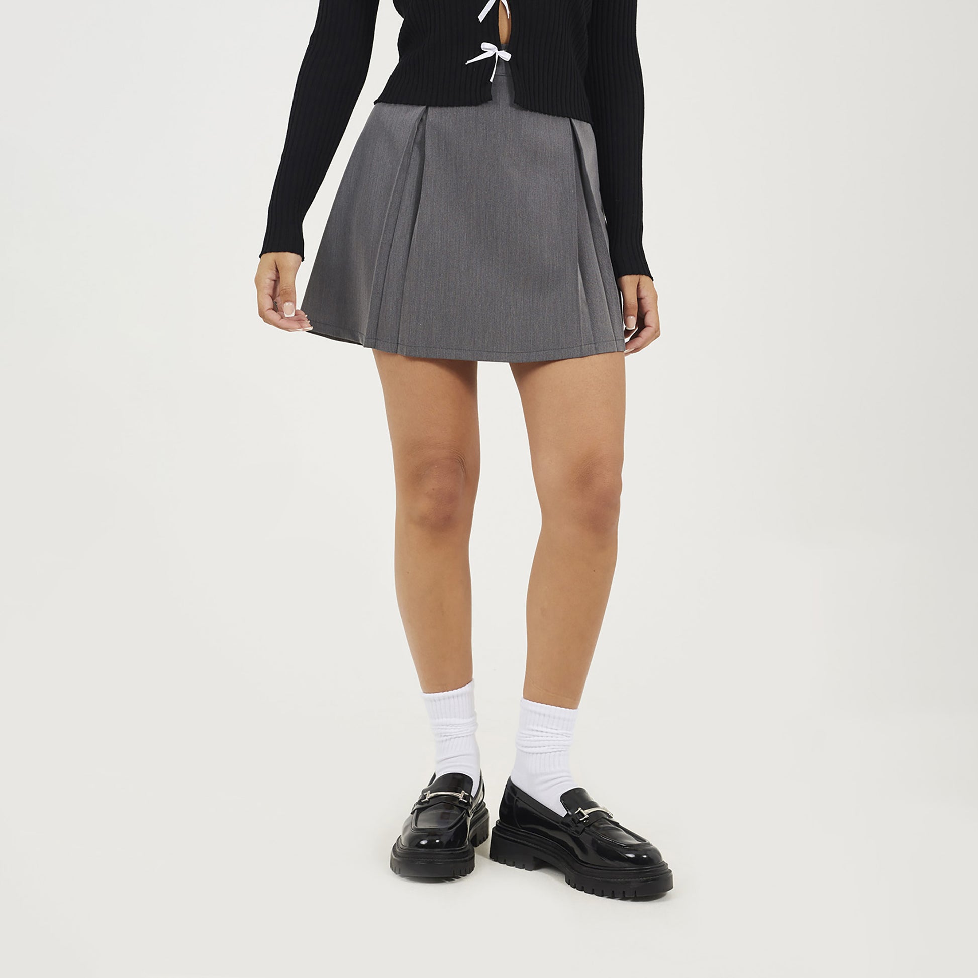 Brave Soul Grey Pleated Mini Skirt - Grey Image 1