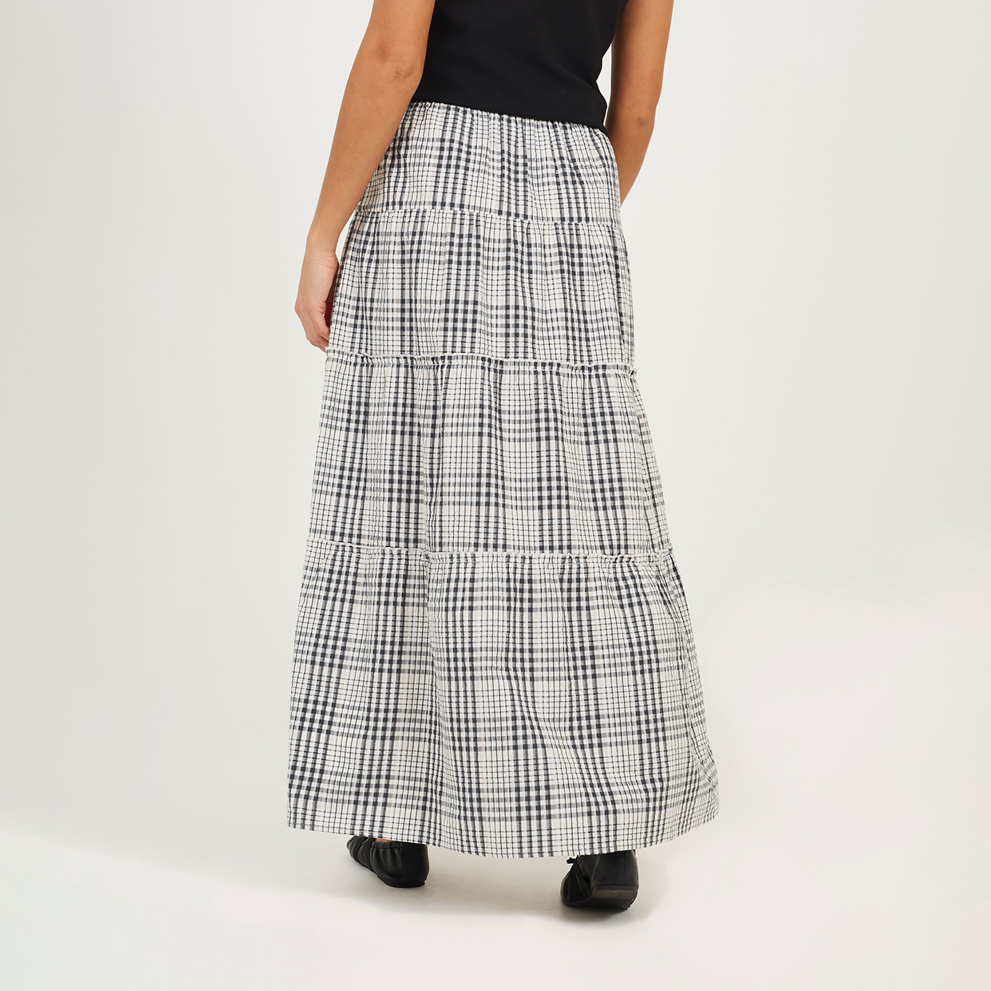 Brave Soul Brown Check Tiered Maxi Skirt - Brown Image 2