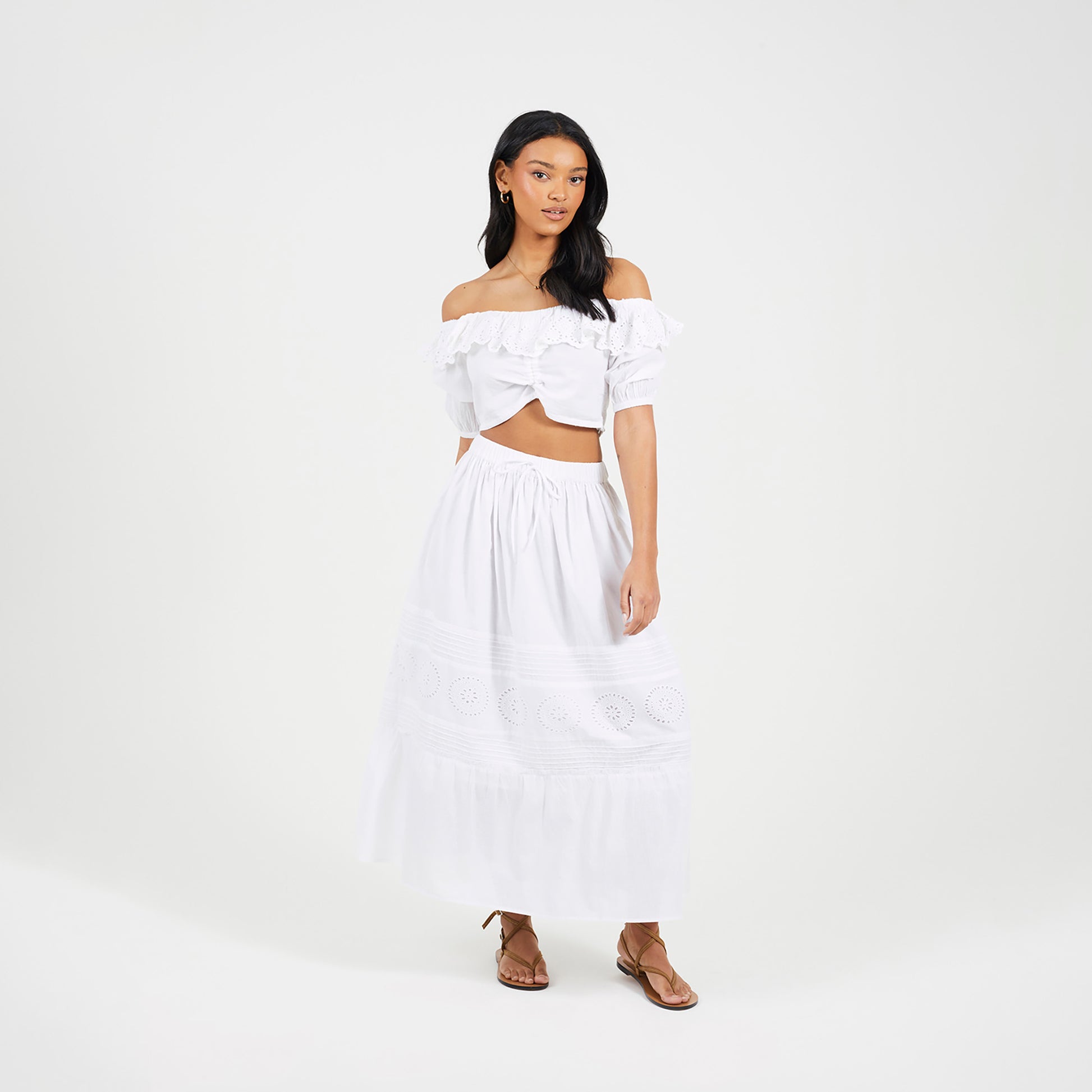 Brave Soul White Tiered Maxi Skirt With Embroidery - White Image 3