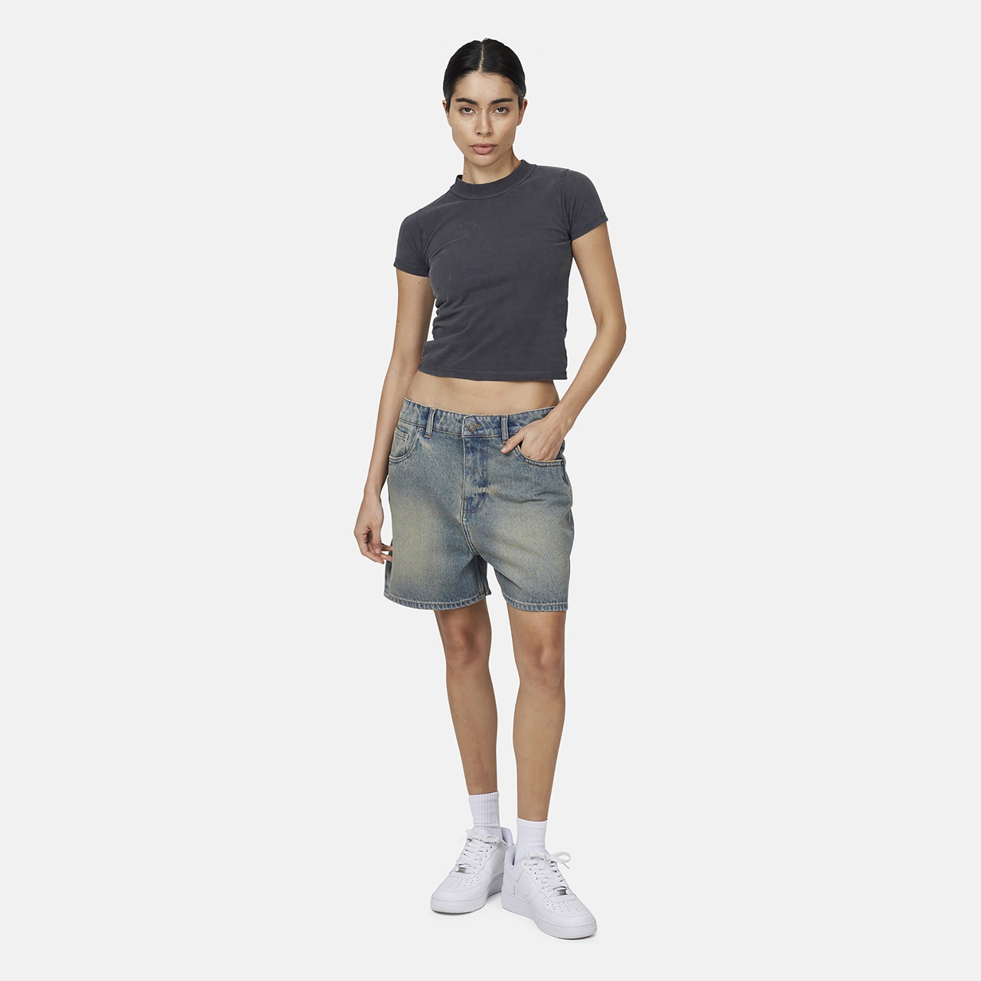Good For Nothing Blue Vintage Denim Shorts - Blue Image 4