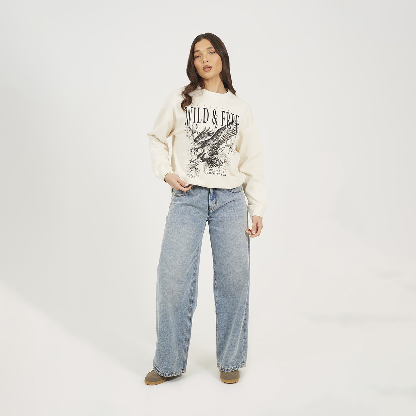 Brave Soul Beige Acid Wash Graphic Print Sweatshirt - Beige Image 3