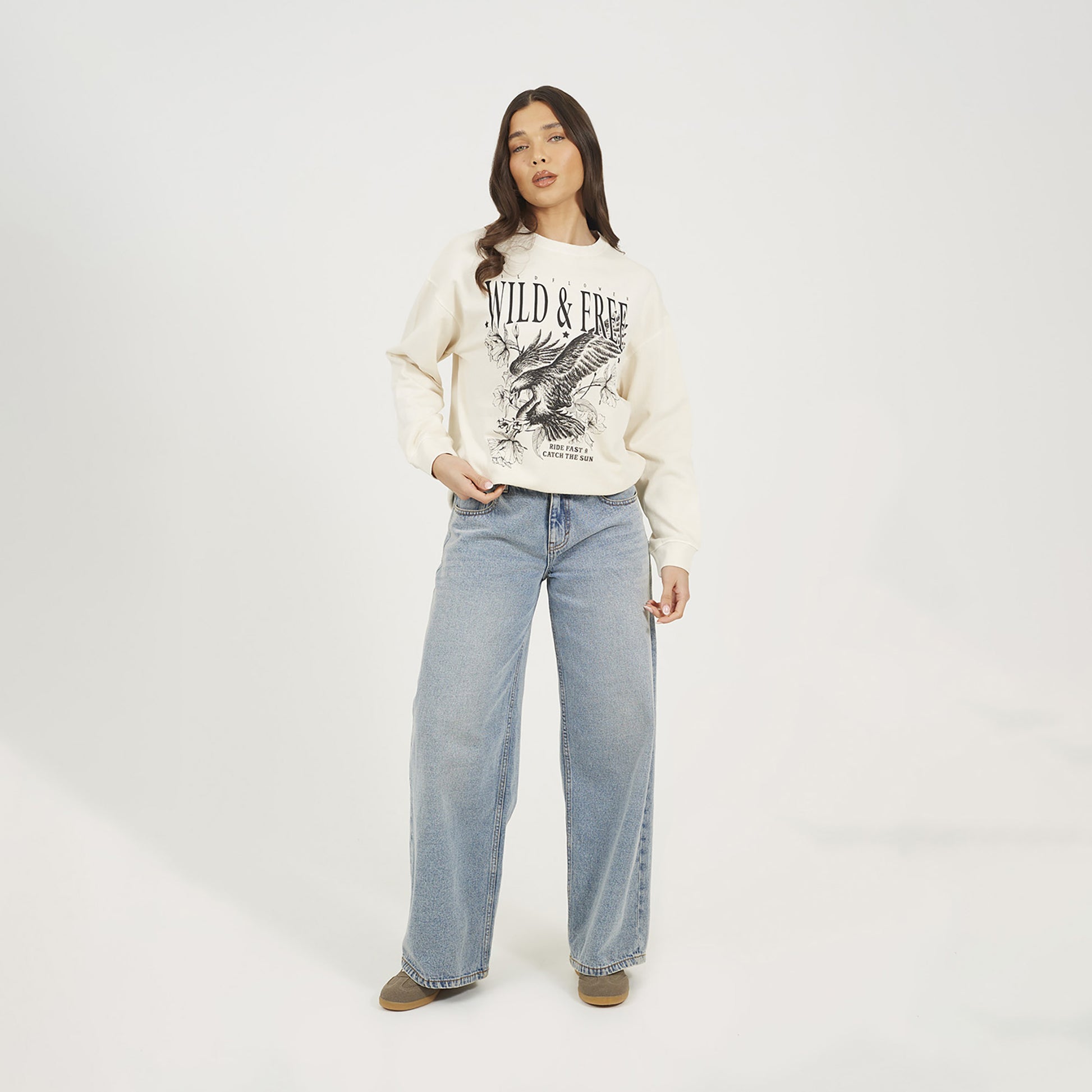 Brave Soul Beige Acid Wash Graphic Print Sweatshirt - Beige Image 3