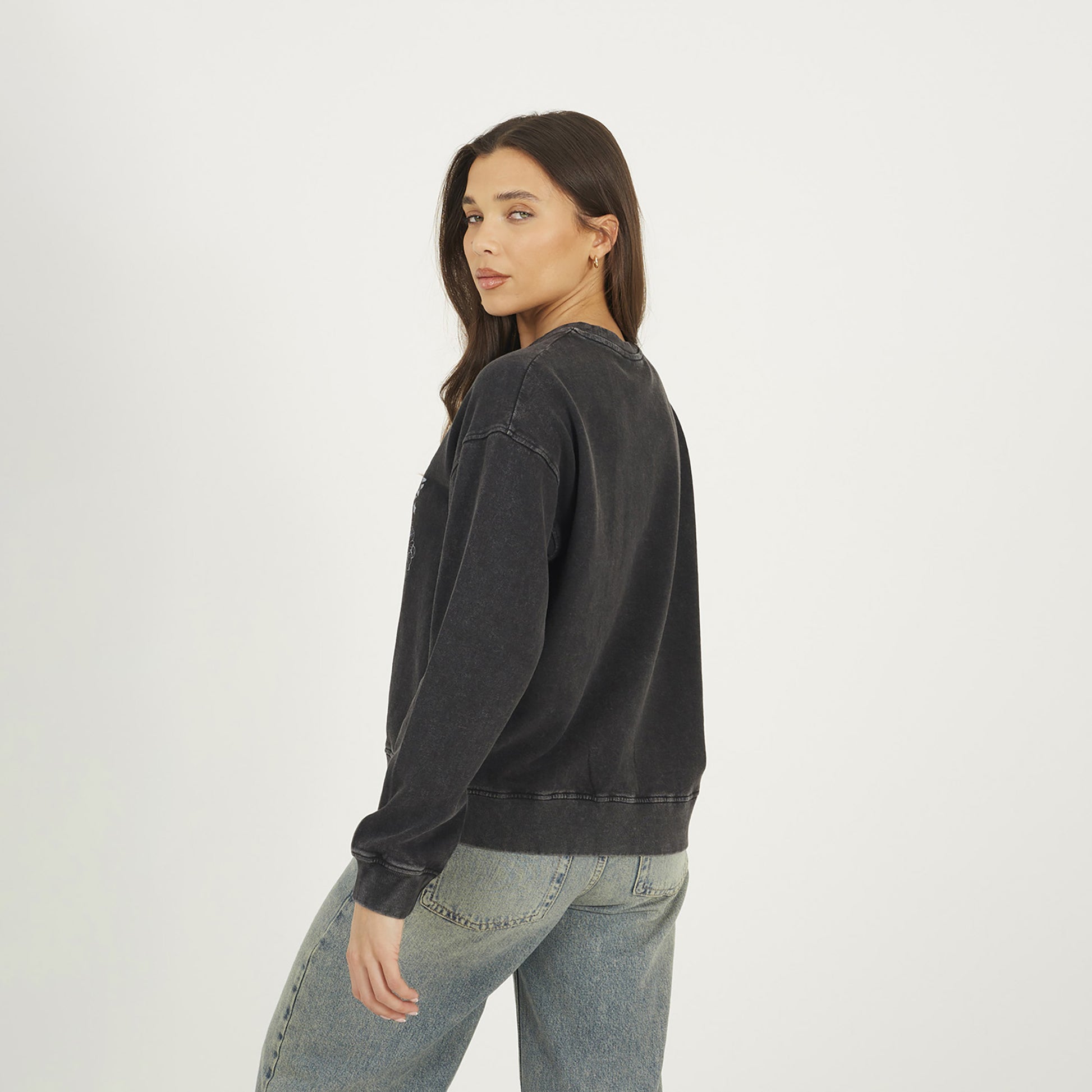 Brave Soul Black Acid Wash Graphic Print Sweatshirt - Black Image 2