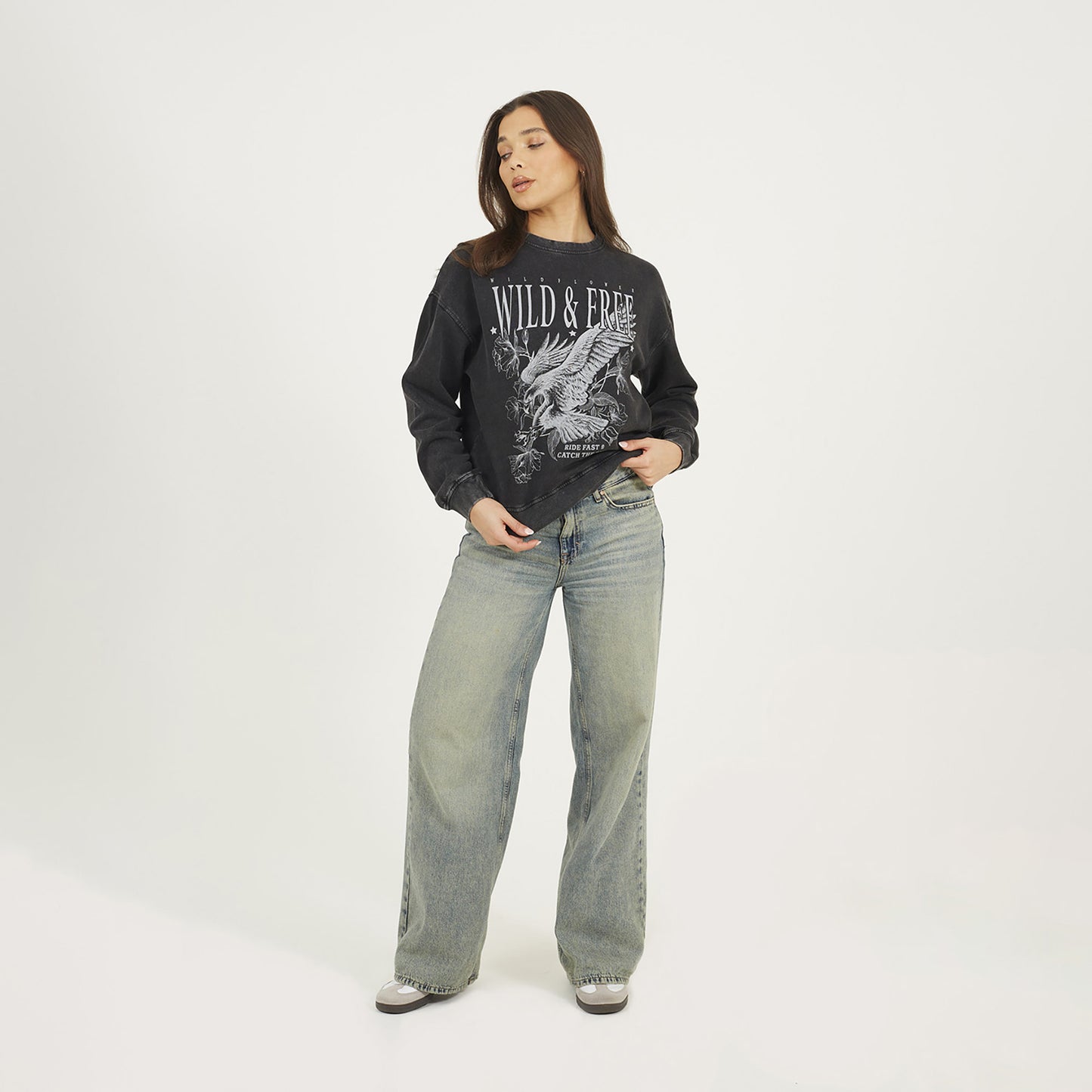 Brave Soul Black Acid Wash Graphic Print Sweatshirt - Black Image 3
