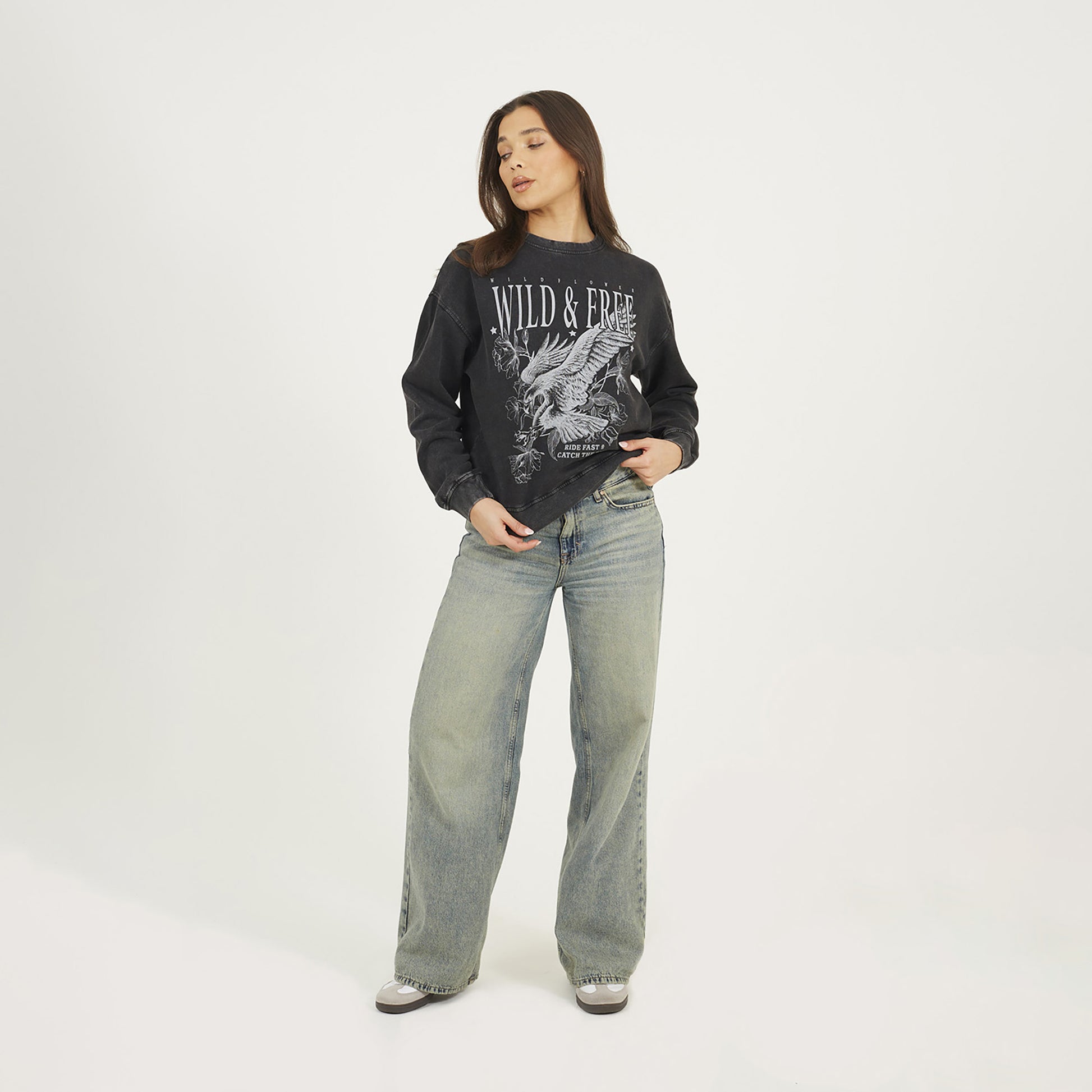 Brave Soul Black Acid Wash Graphic Print Sweatshirt - Black Image 3