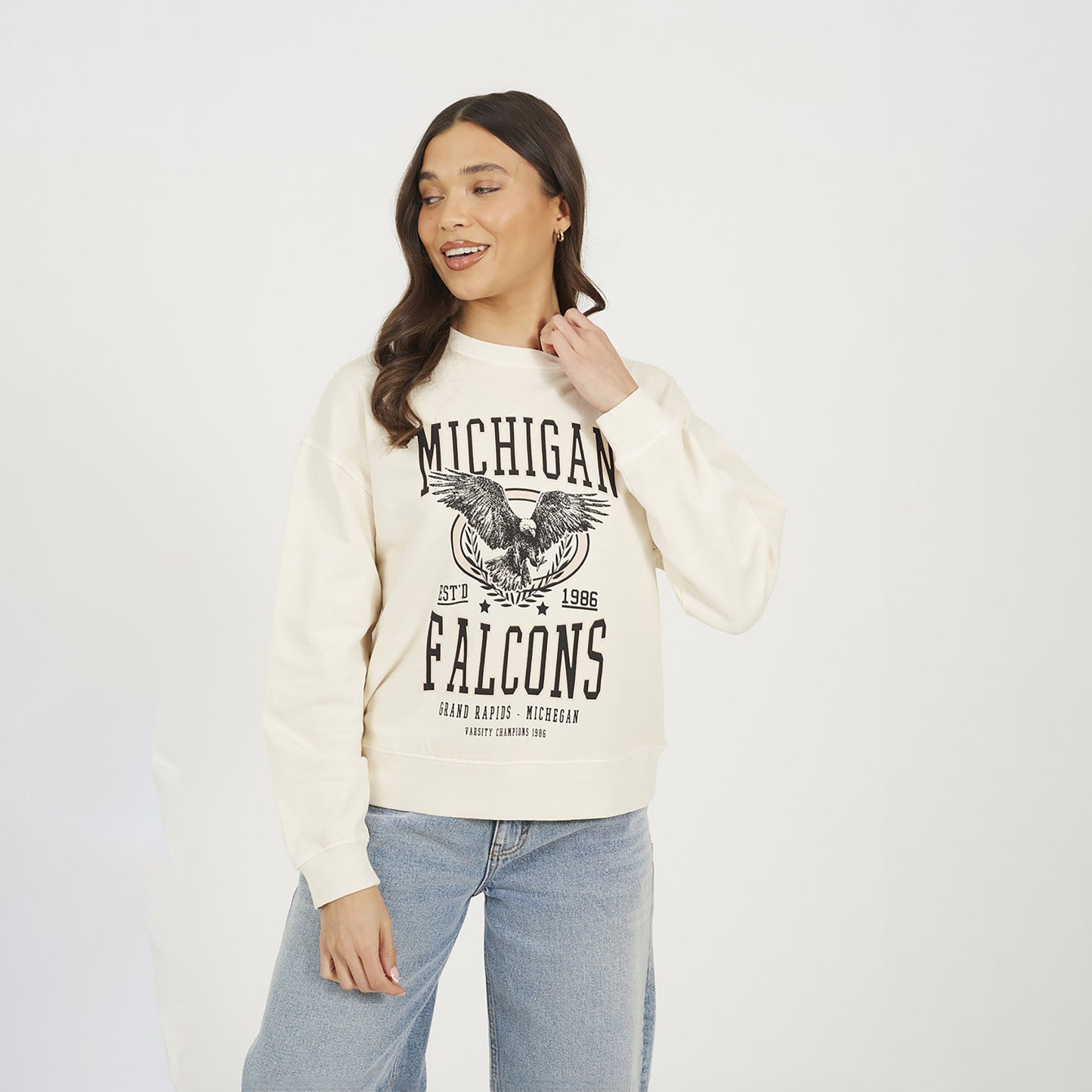 Brave Soul Beige Acid Wash Graphic Print Sweatshirt - Beige Image 1
