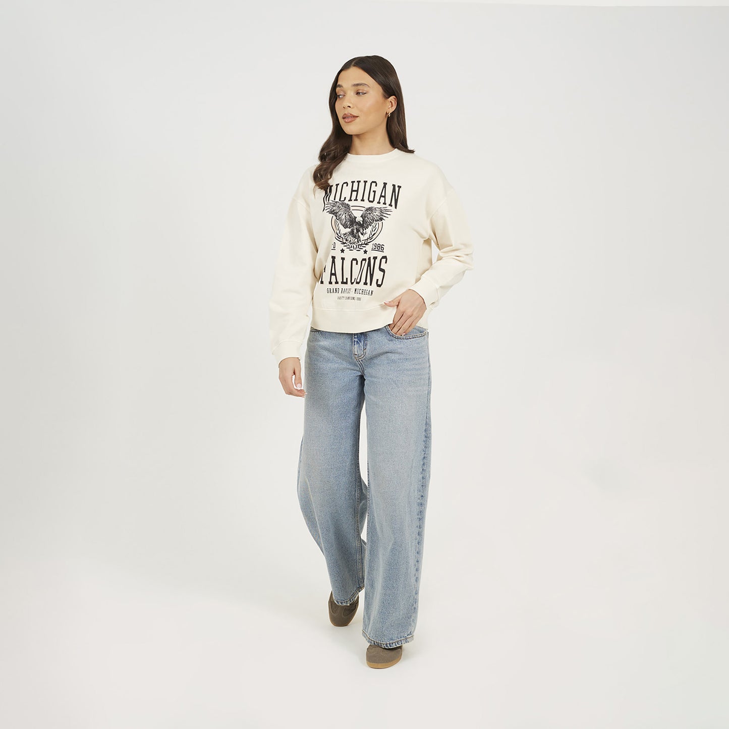 Brave Soul Beige Acid Wash Graphic Print Sweatshirt - Beige Image 3