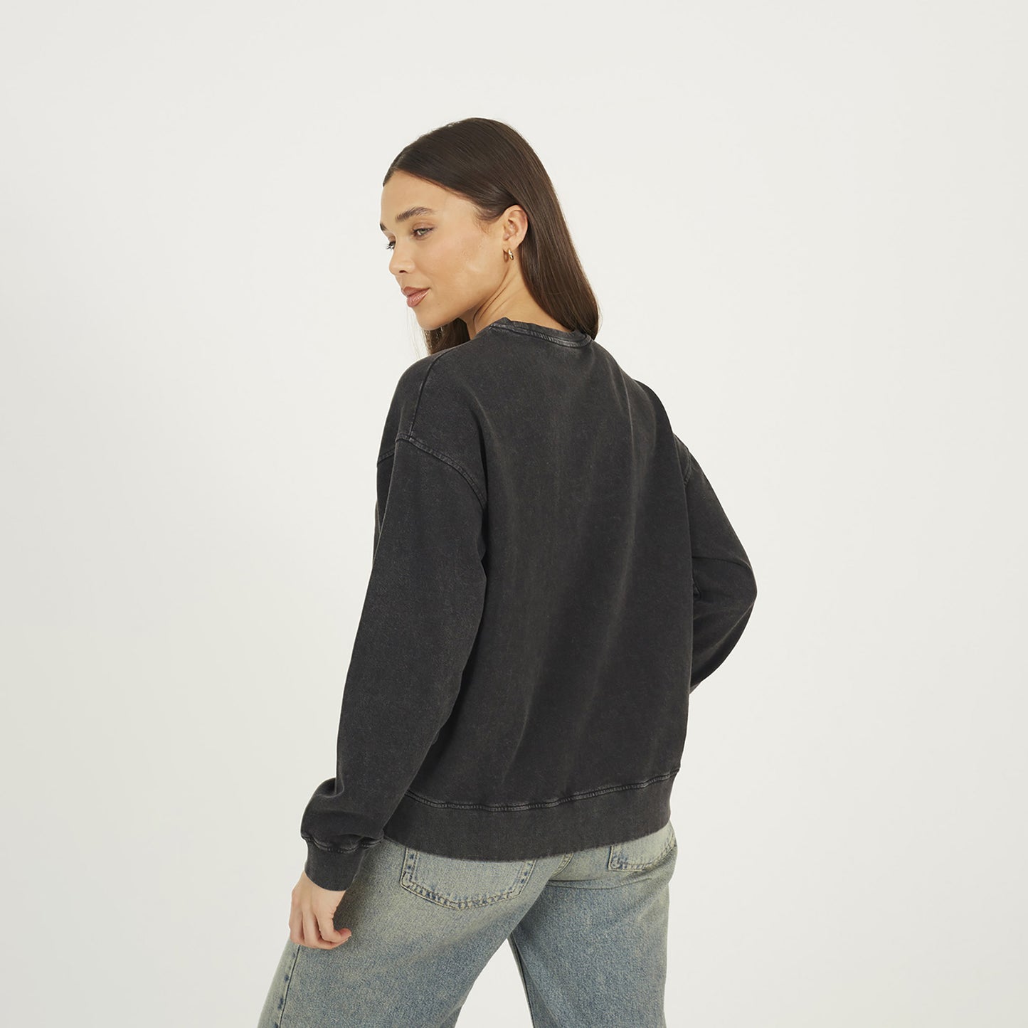 Brave Soul Black Acid Wash Embroidered Sweatshirt - Black Image 2