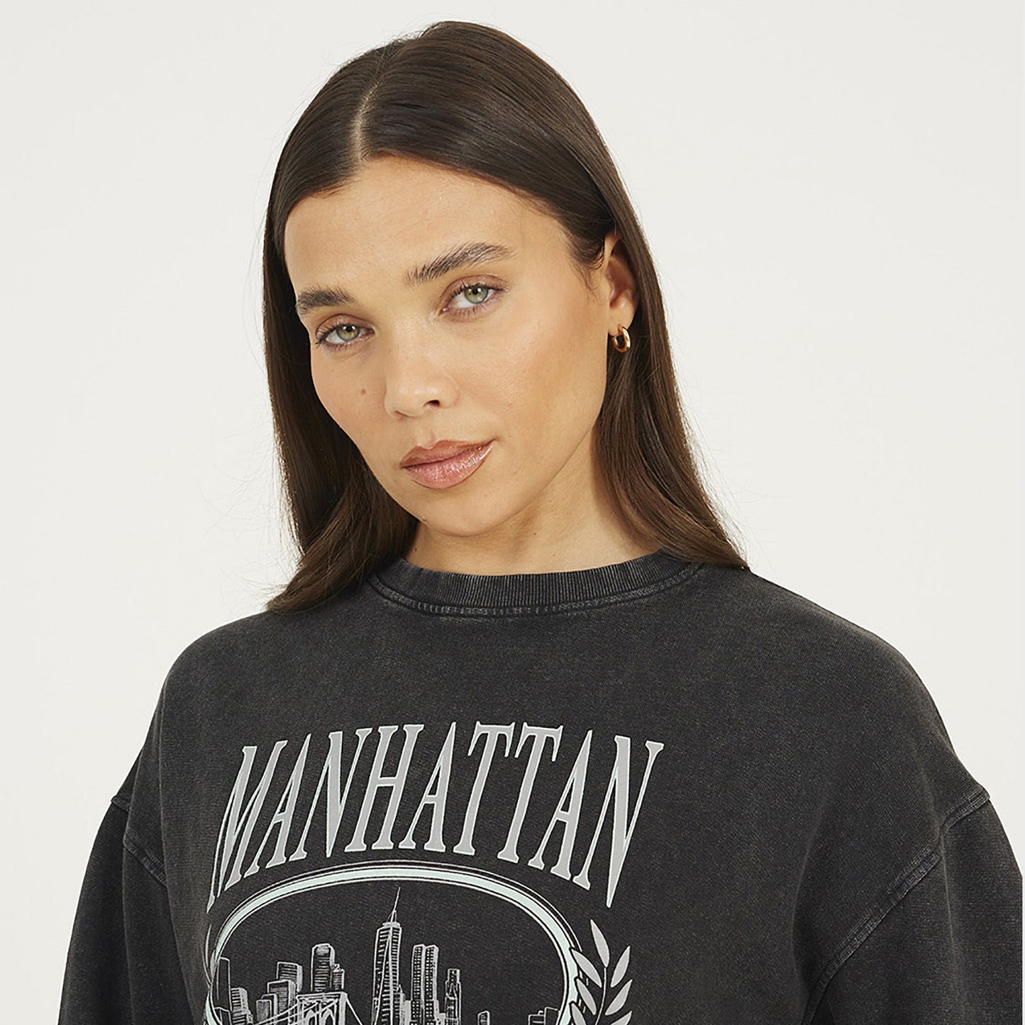 Brave Soul Black Acid Wash Embroidered Sweatshirt - Black Image 4