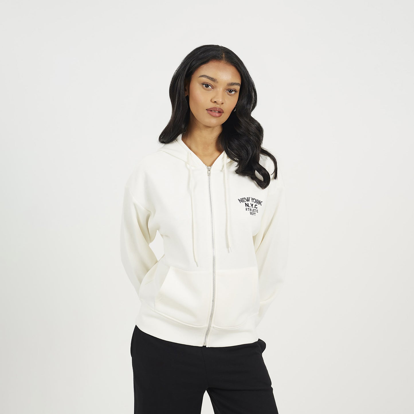 Brave Soul Cream Zip Through Hoodie - Cream Image 1