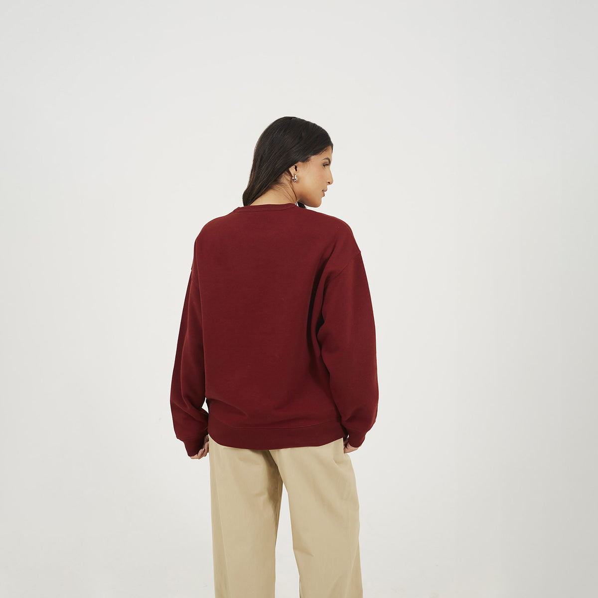 Brave Soul Burgundy Crew Neck Embroidered Sweatshirt - Burgundy Image 2