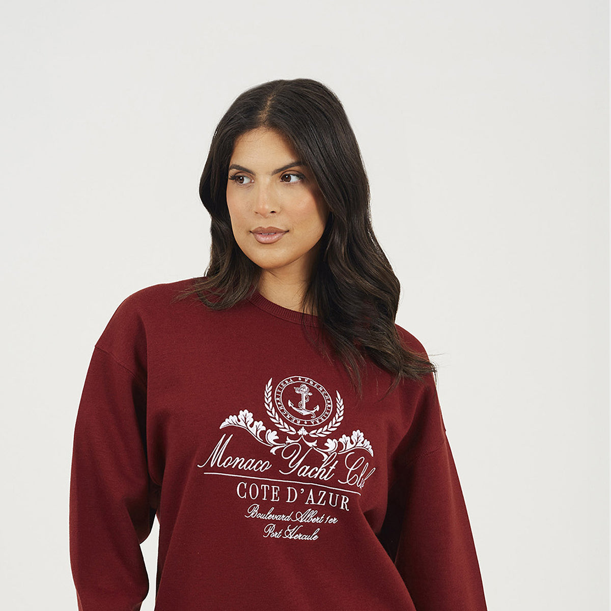 Brave Soul Burgundy Crew Neck Embroidered Sweatshirt - Burgundy Image 1