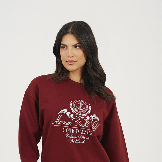 Brave Soul Burgundy Crew Neck Embroidered Sweatshirt - Burgundy Image 1