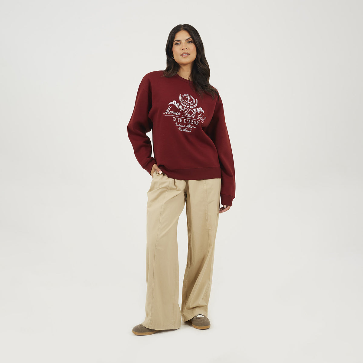 Brave Soul Burgundy Crew Neck Embroidered Sweatshirt - Burgundy Image 3