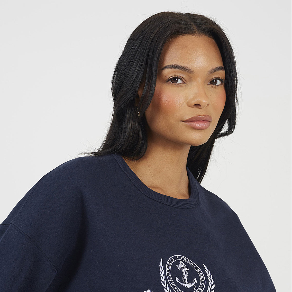 Brave Soul Navy Crew Neck Embroidered Sweatshirt - Navy Image 4