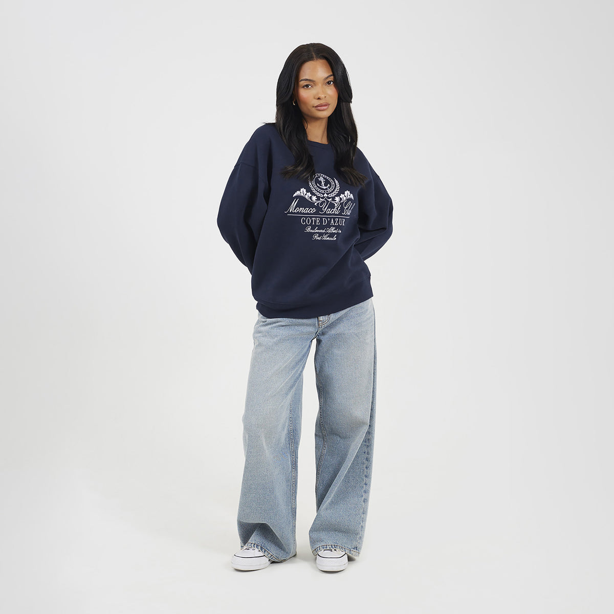 Brave Soul Navy Crew Neck Embroidered Sweatshirt - Navy Image 3