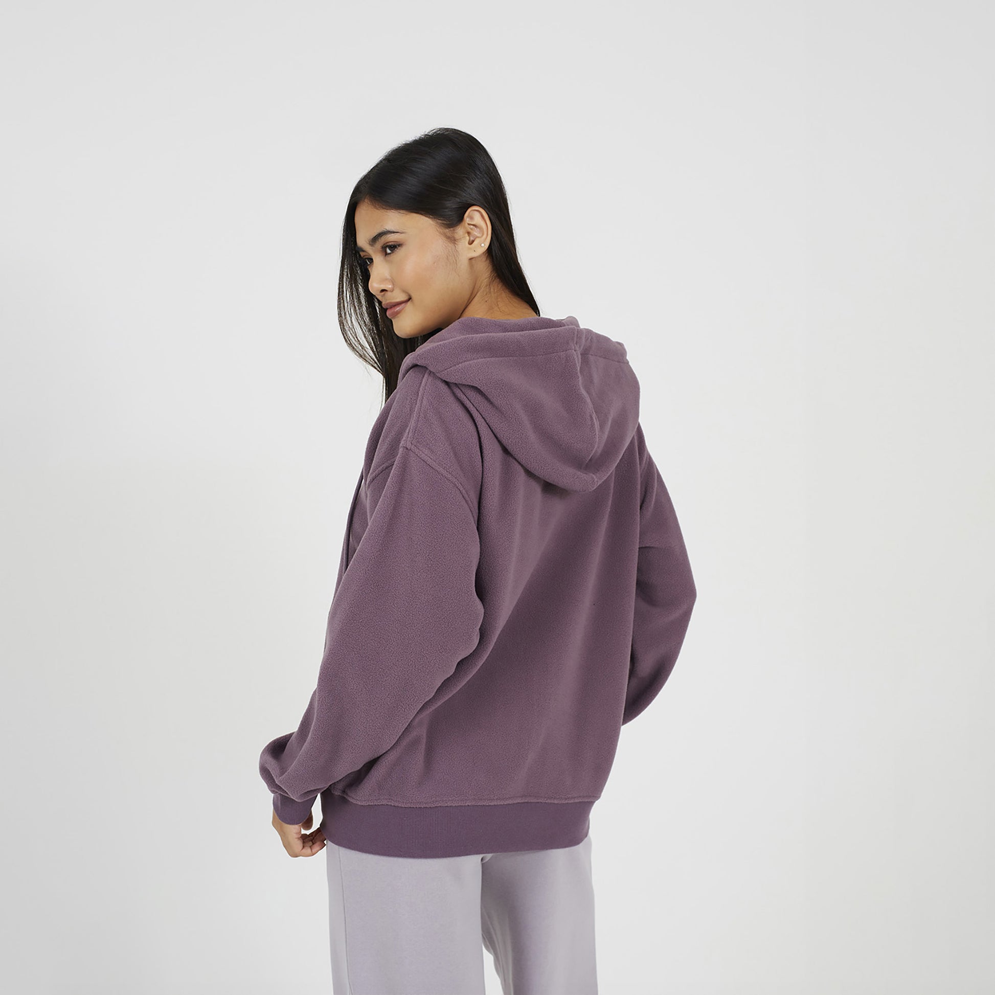 Brave Soul Mauve Zip Through Polar Fleece Hoodie - Mauve Image 2