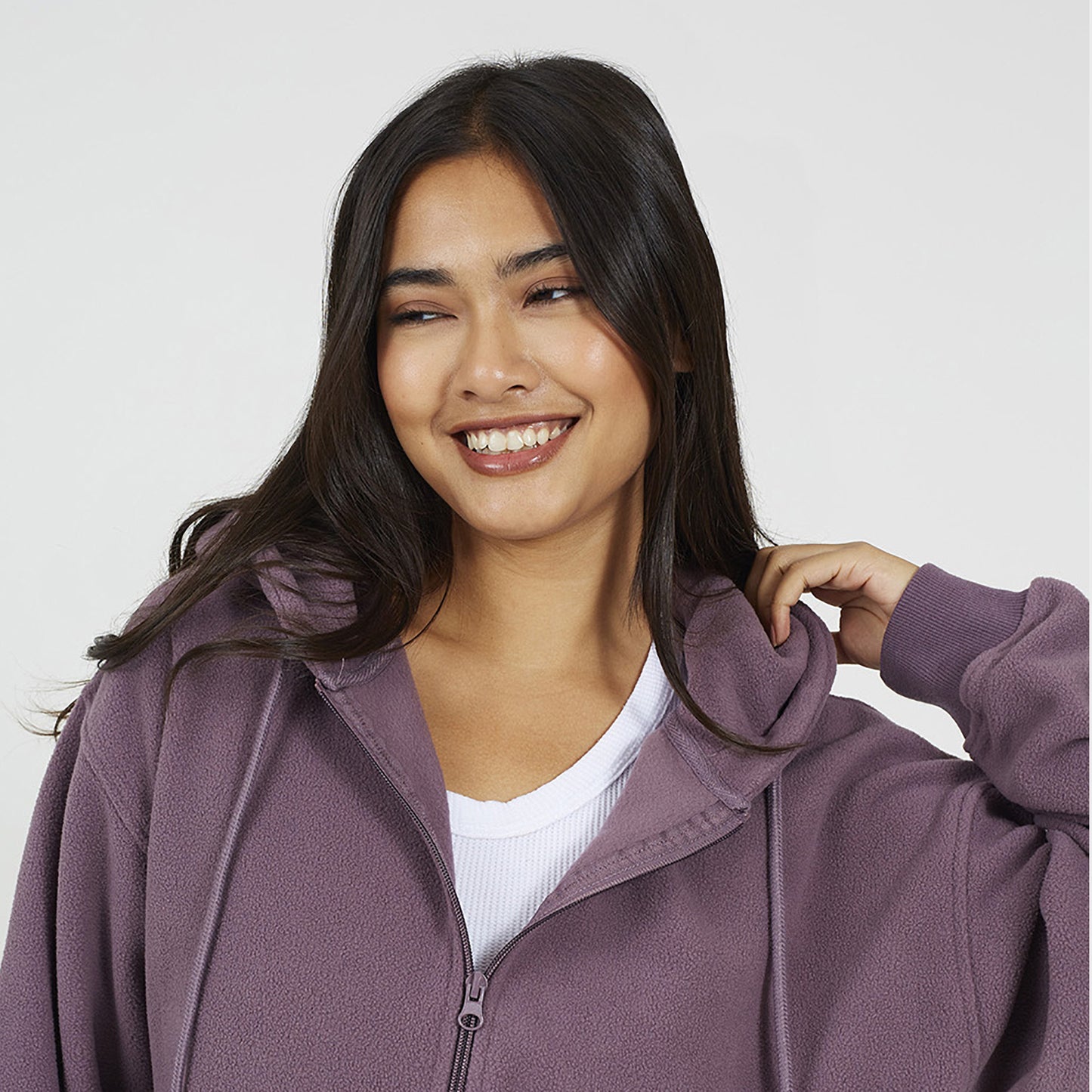 Brave Soul Mauve Zip Through Polar Fleece Hoodie - Mauve Image 4