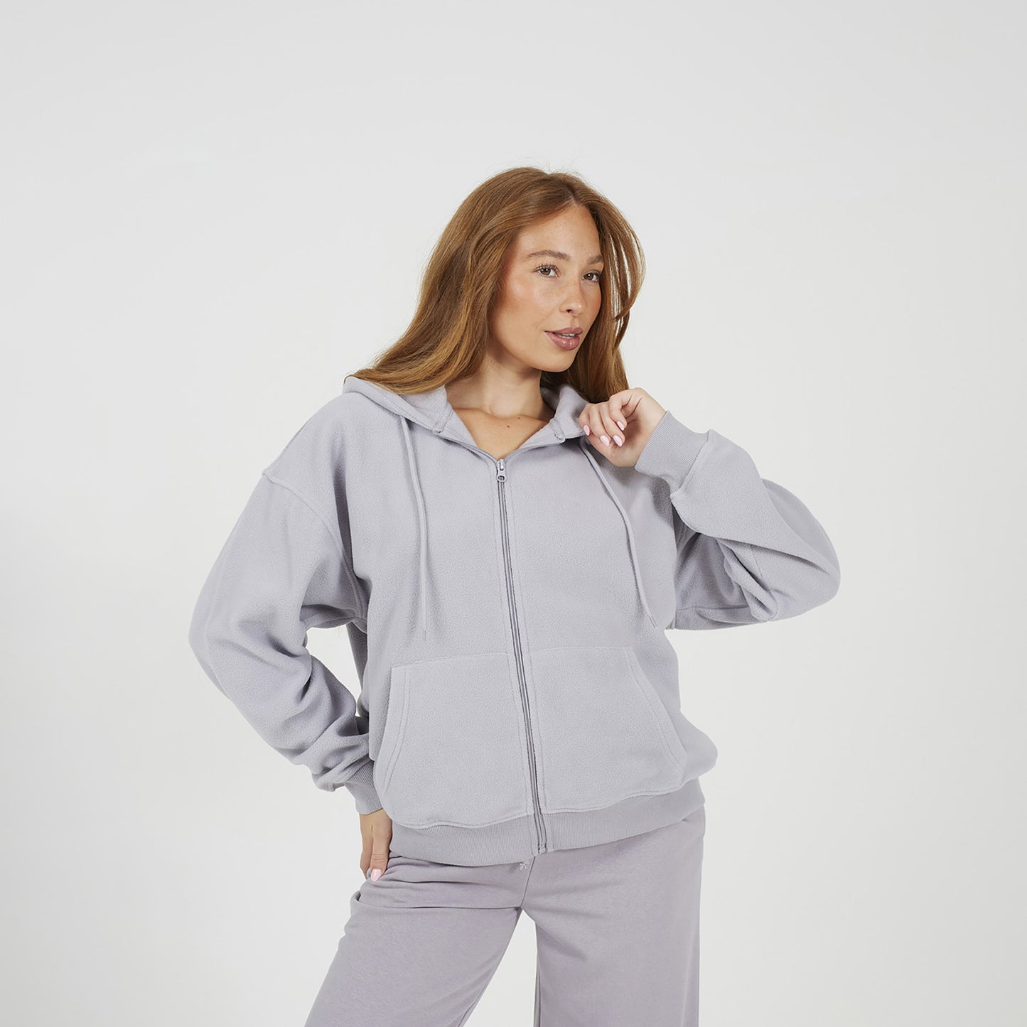 Brave Soul Light Grey Zip Through Polar Fleece Hoodie - Light Grey Image 1