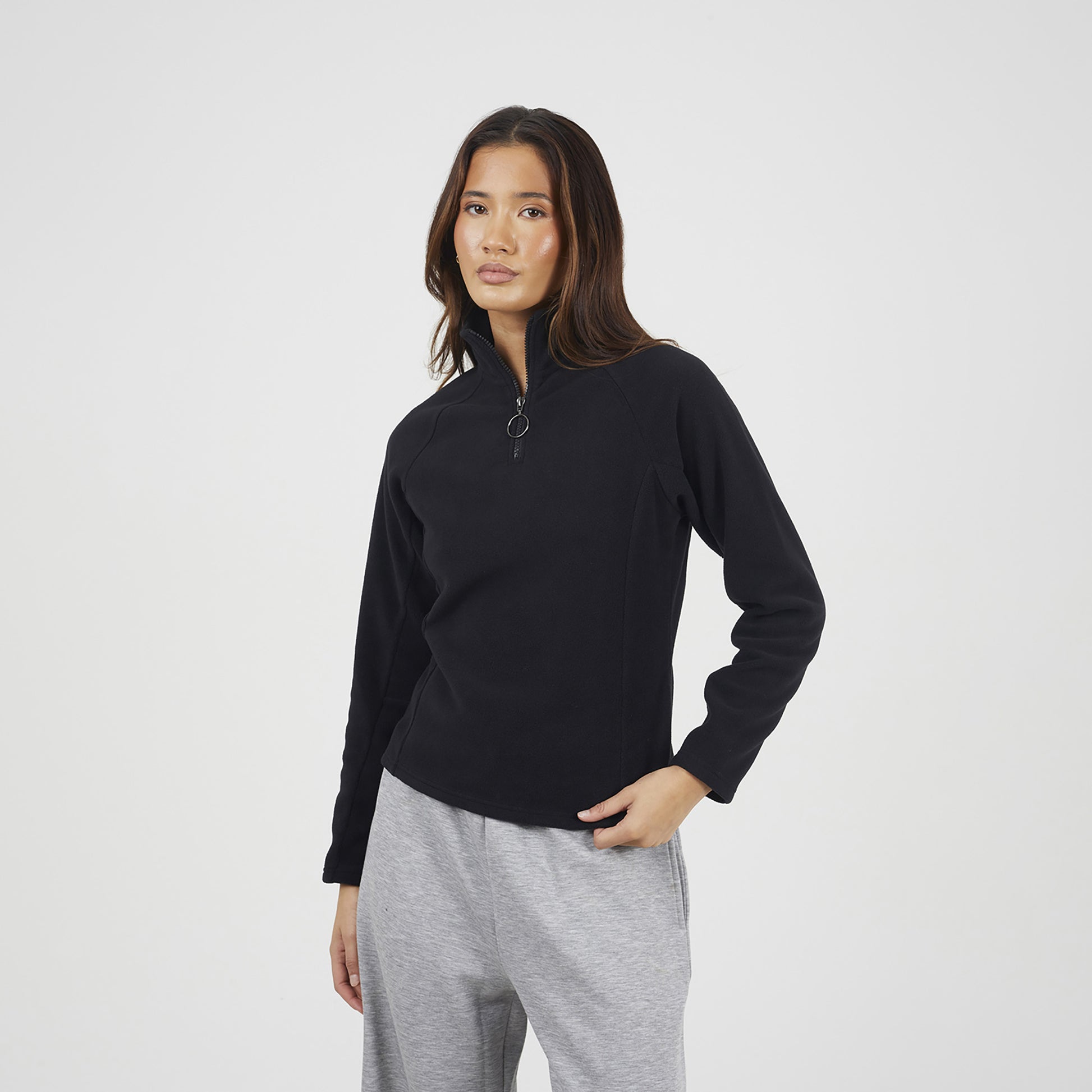 Brave Soul Black Quarter Zip Polar Fleece Sweatshirt - Black Image 1