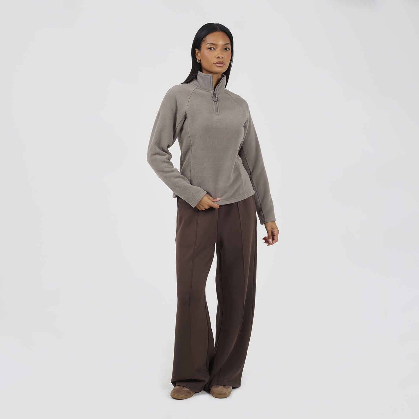 Brave Soul Brown Quarter Zip Polar Fleece Sweatshirt - Brown Image 3