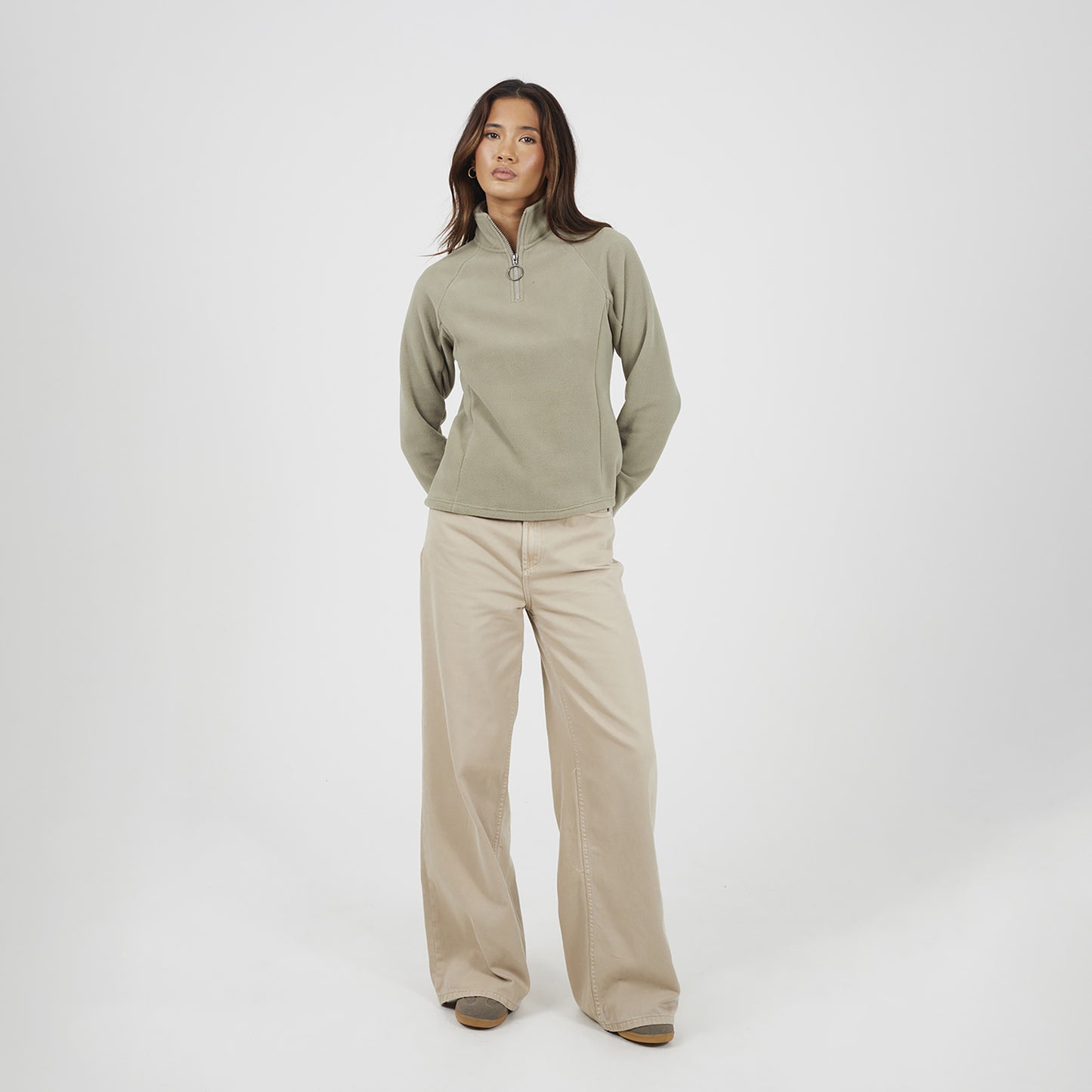 Brave Soul Pale Green Quarter Zip Polar Fleece Sweatshirt - Pale Green Image 3
