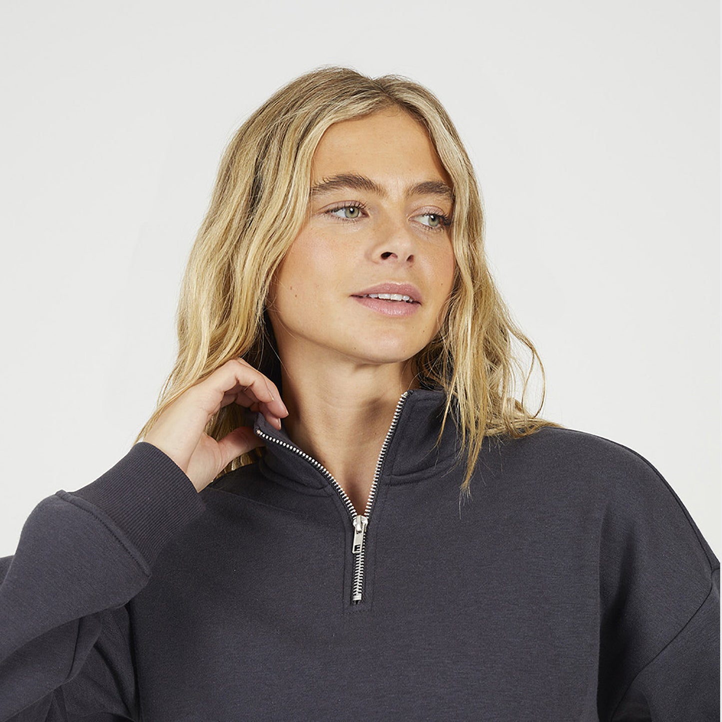 Brave Soul Charcoal Funnel Neck Quarter Zip Sweatshirt - Charcoal Image 4