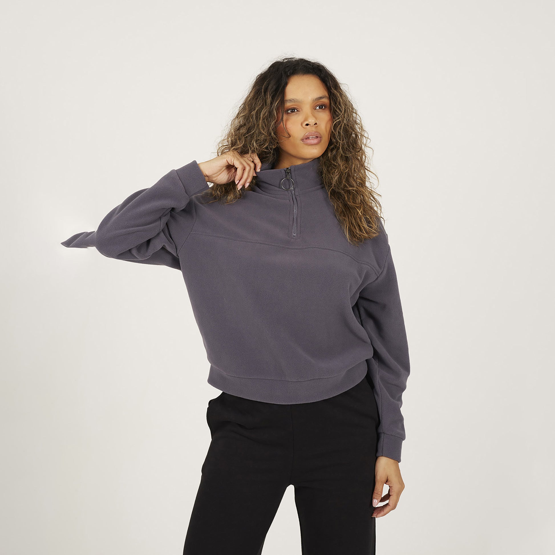 Brave Soul Charcoal Half Zip Polar Fleece Sweatshirt - Charcoal Image 1