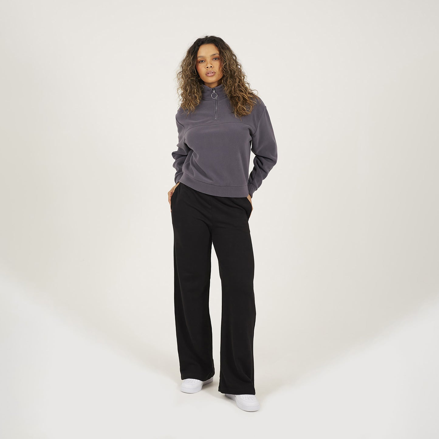 Brave Soul Charcoal Half Zip Polar Fleece Sweatshirt - Charcoal Image 3