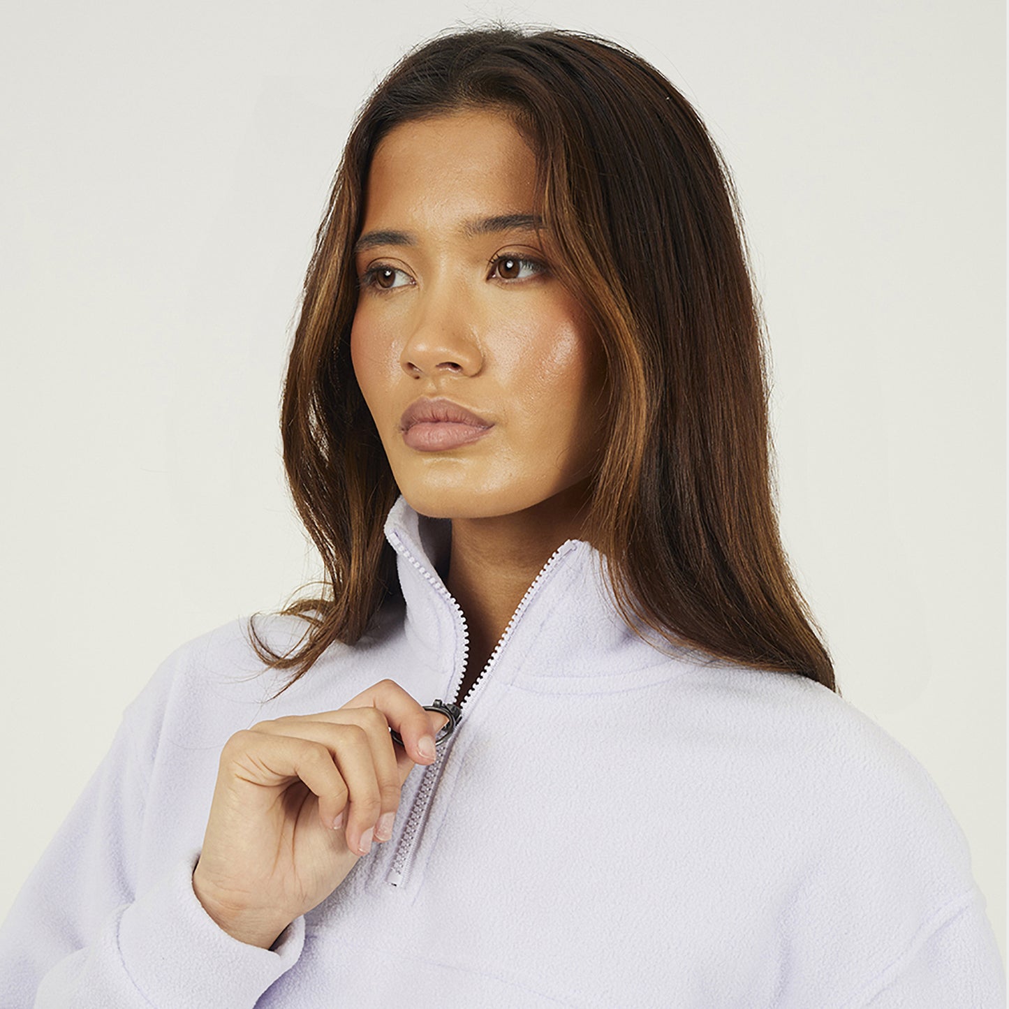 Brave Soul Lilac Half Zip Polar Fleece Sweatshirt - Lilac Image 4