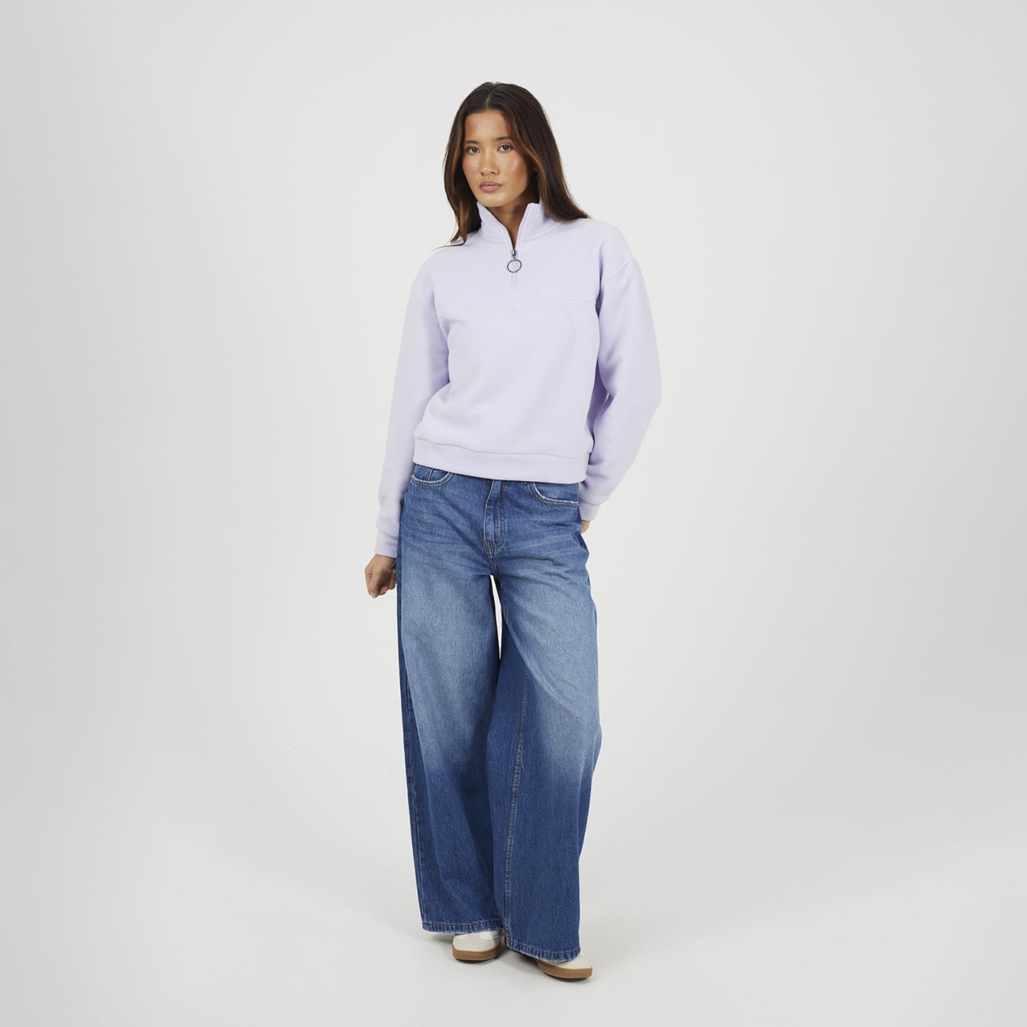 Brave Soul Lilac Half Zip Polar Fleece Sweatshirt - Lilac Image 3