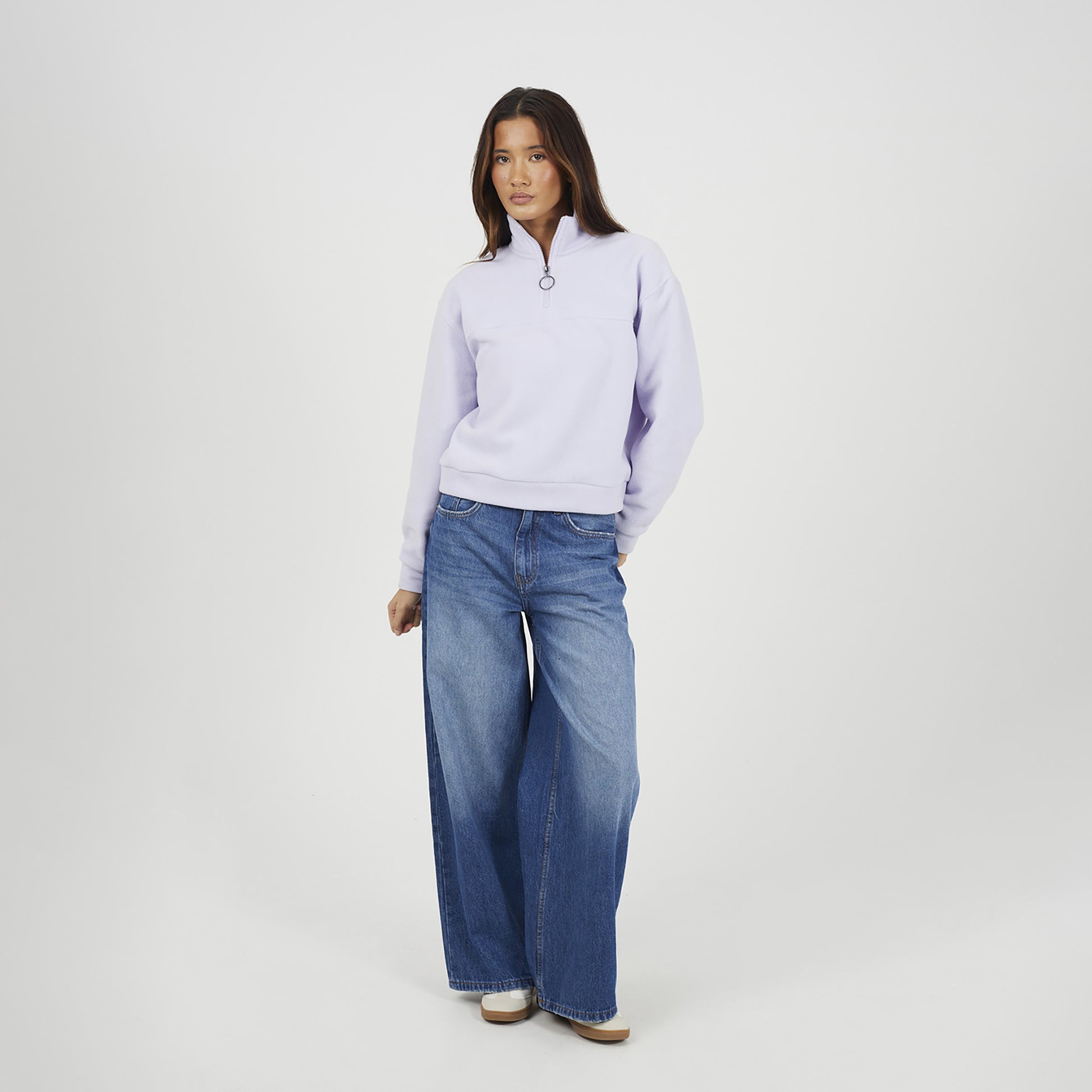 Brave Soul Lilac Half Zip Polar Fleece Sweatshirt - Lilac Image 3