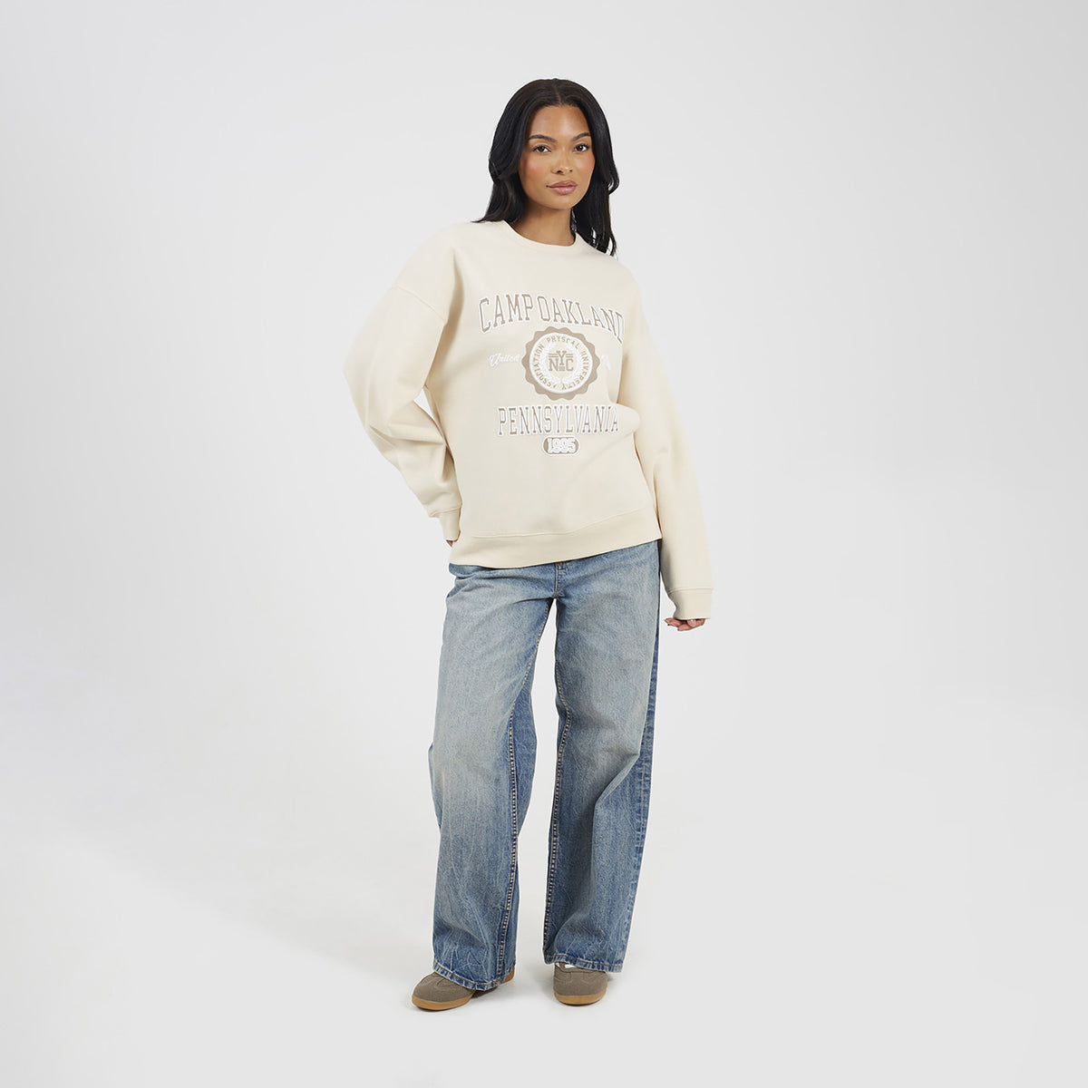Brave Soul Cream Crew Neck Graphic Print Sweatshirt - Cream Image 3