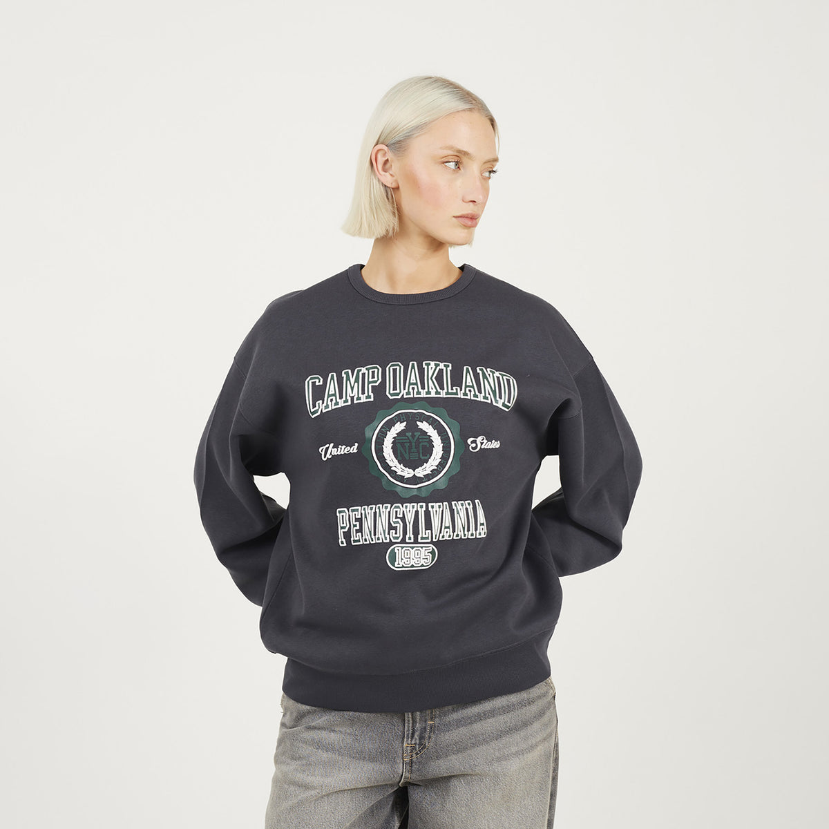 Brave Soul Dark Grey Crew Neck Graphic Print Sweatshirt - Dark Grey Image 1