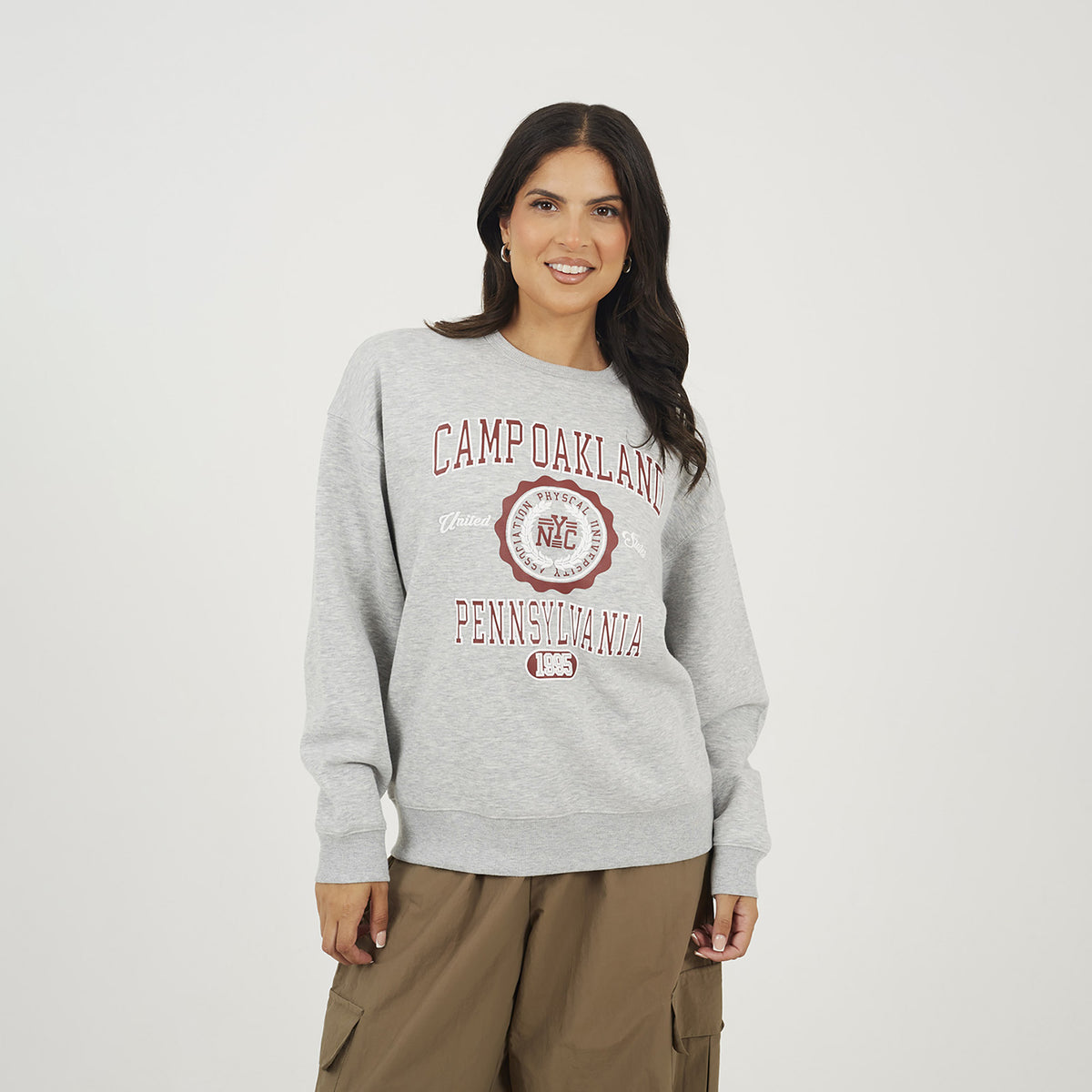 Brave Soul Grey Crew Neck Graphic Print Sweatshirt - Grey Image 1
