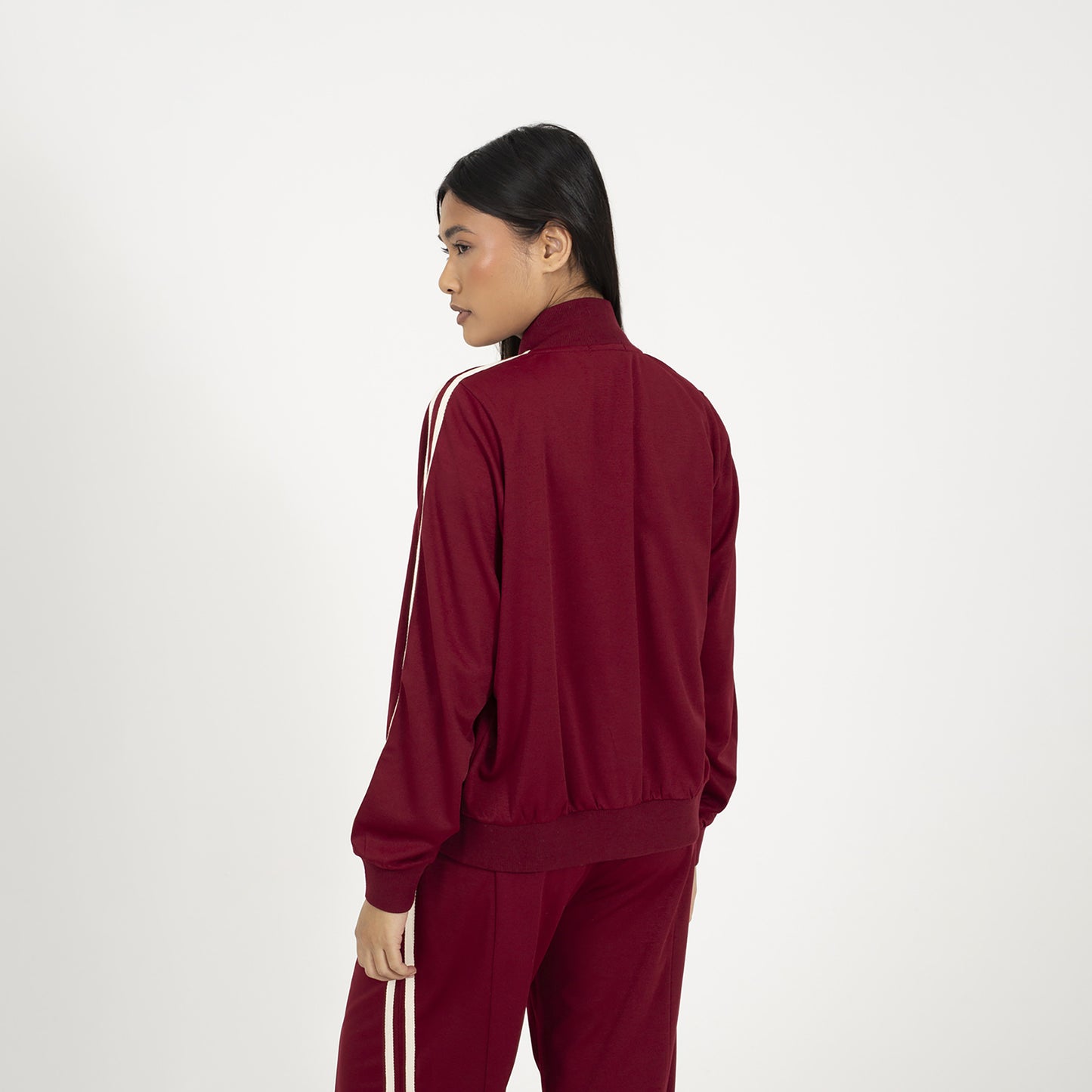 Brave Soul Burgundy Side Stripe Zip Through Sweatshirt - Burgundy Image 2
